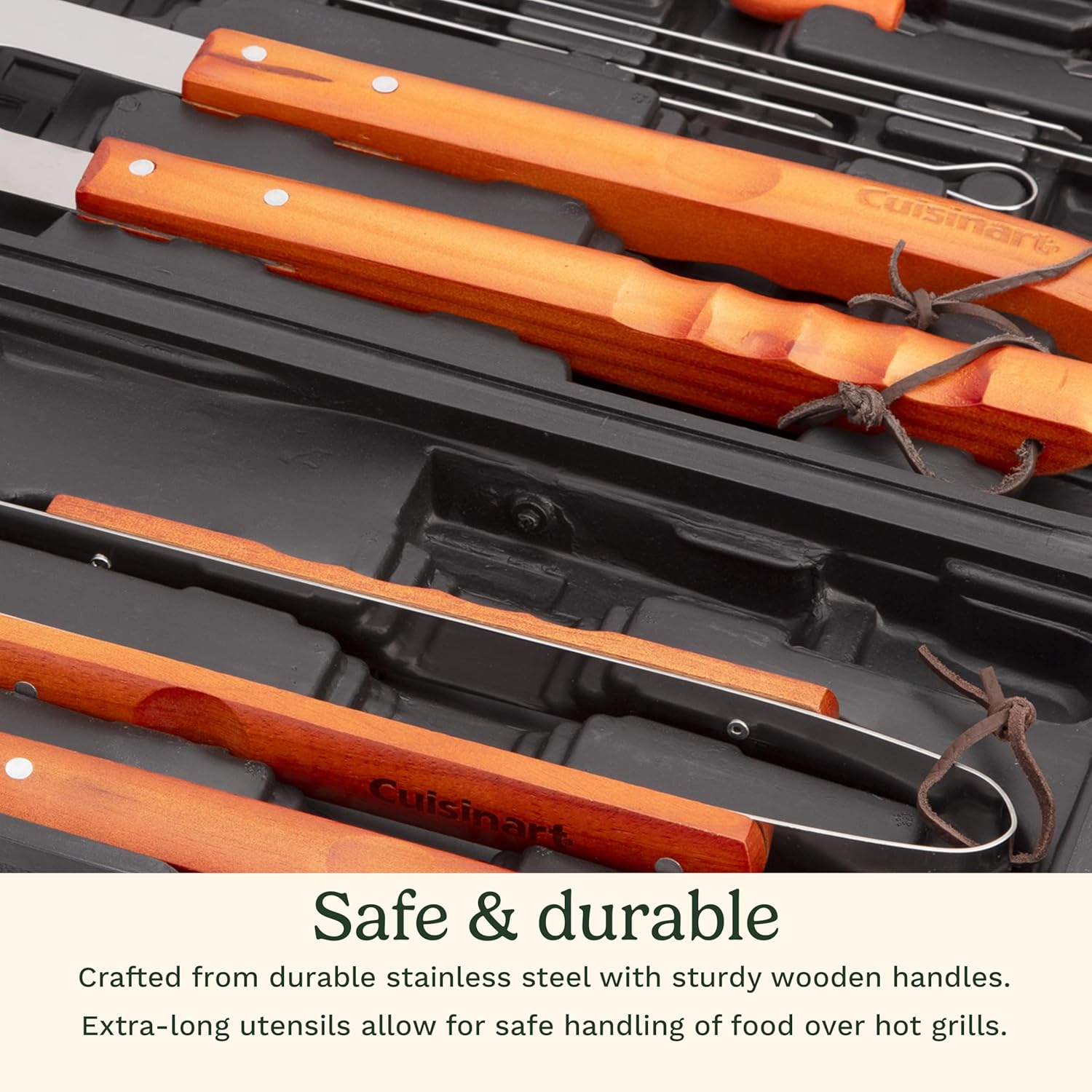 Cuisinart 13-Piece Wooden Handle Grill Tools Set, Grill Utensils Set B