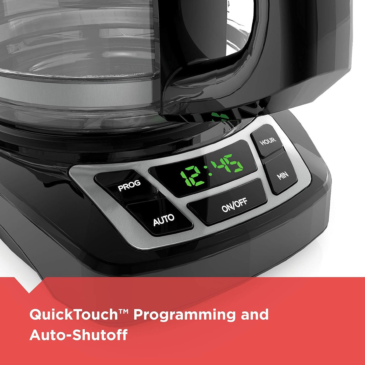 BLACK+DECKER 12-Cup Digital Coffee Maker, Programmable, Washable Basket Filter, Sneak-A-Cup, Auto Brew, Water Window, Keep Hot Plate, Black