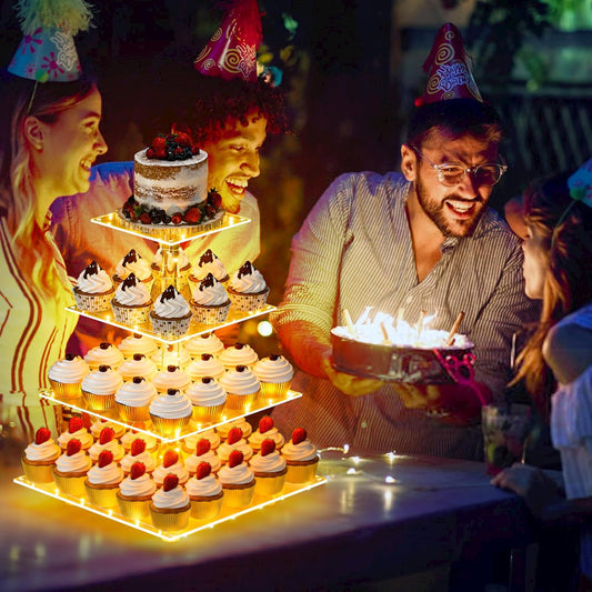 YestBuy 4 Tier Cupcake Stand Acrylic Tower Display with LED Light Prem