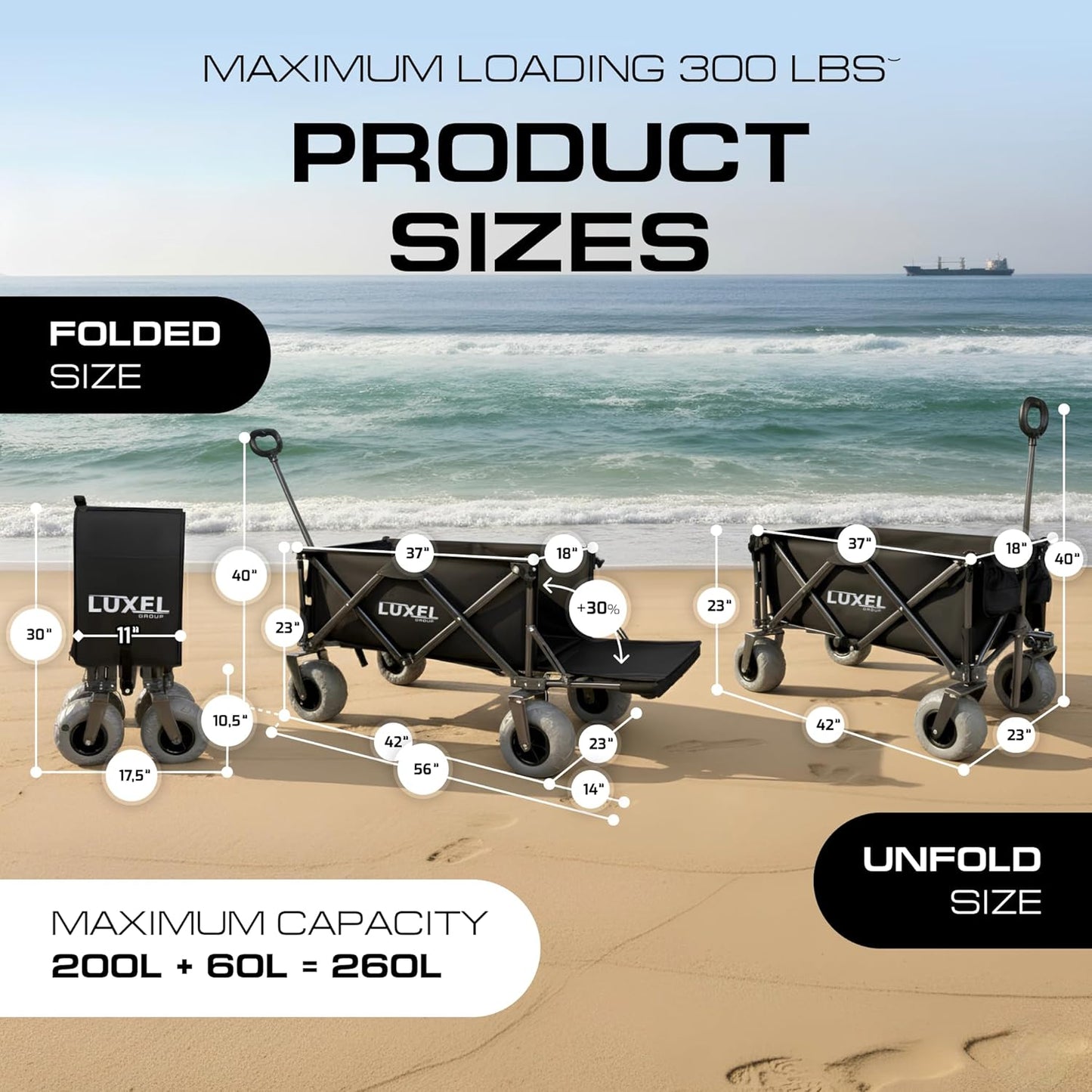 Beach Wagon Cart with Big Wheels for Sand - Heavy Duty Collapsible Fol