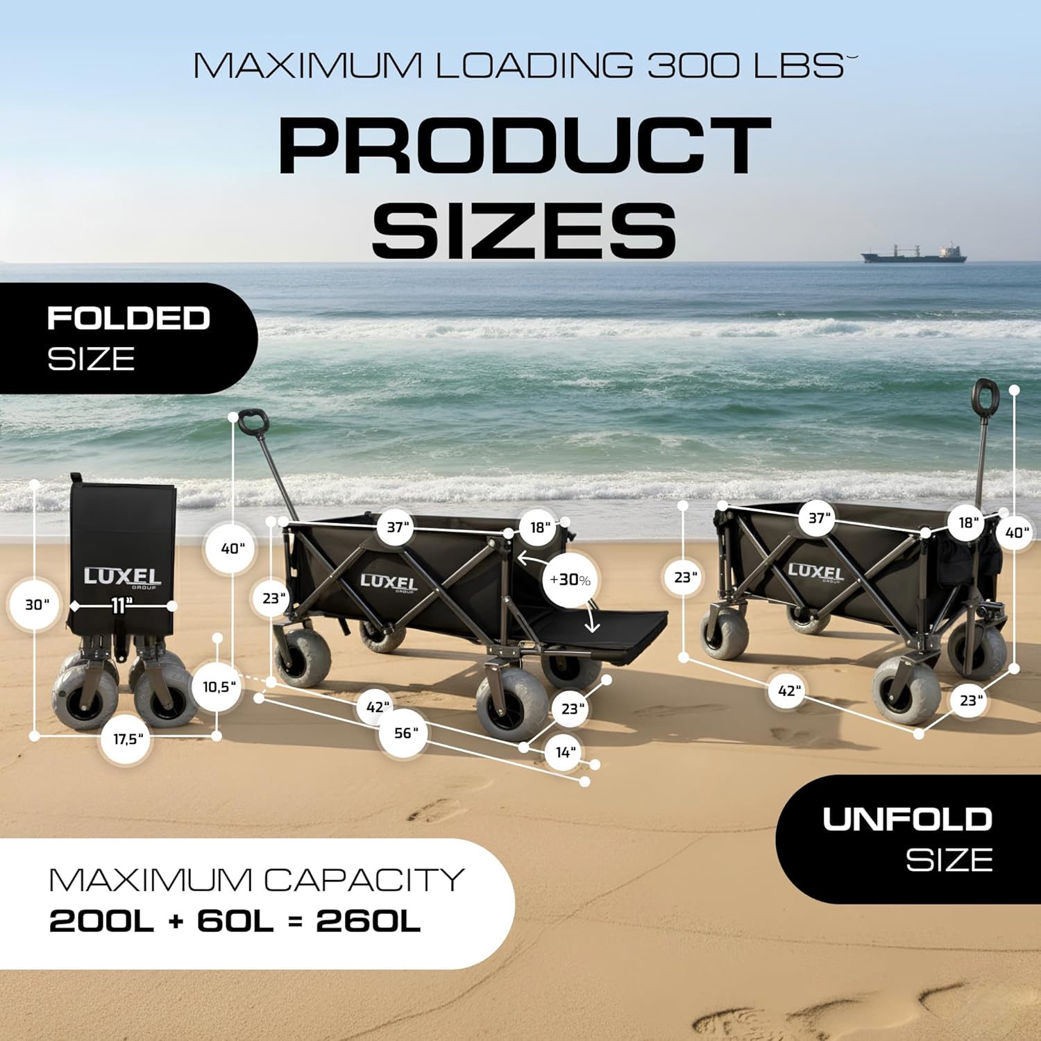 Beach Wagon Cart with Big Wheels for Sand - Heavy Duty Collapsible Fol