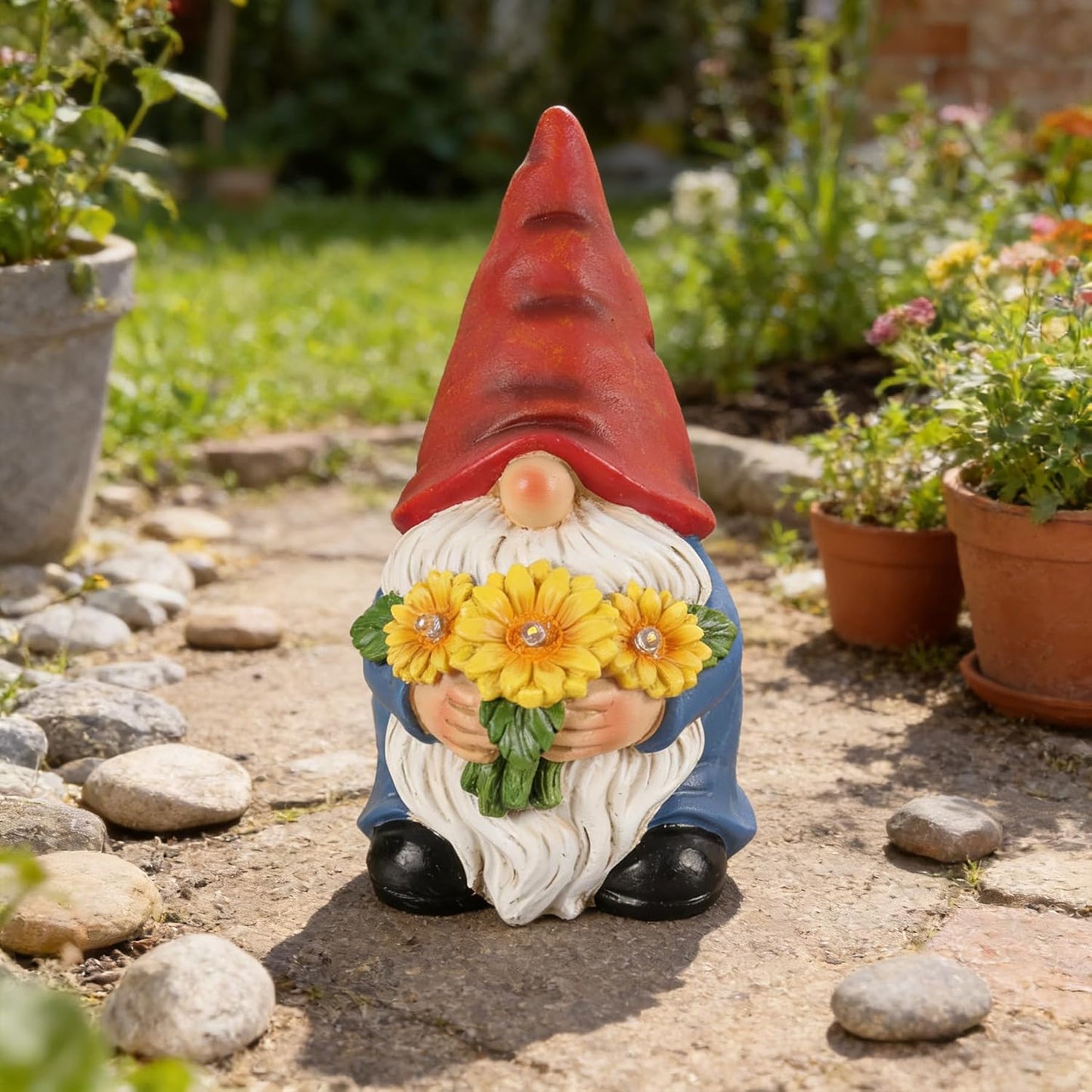 Solar Garden Gnome Statue with Sunflower Lights - Thoughtful Gift for Mom, Grandma, Garden Lovers - Hand-Painted Outdoor Decor for Patio, Yard, Birthday, Mother’s Day