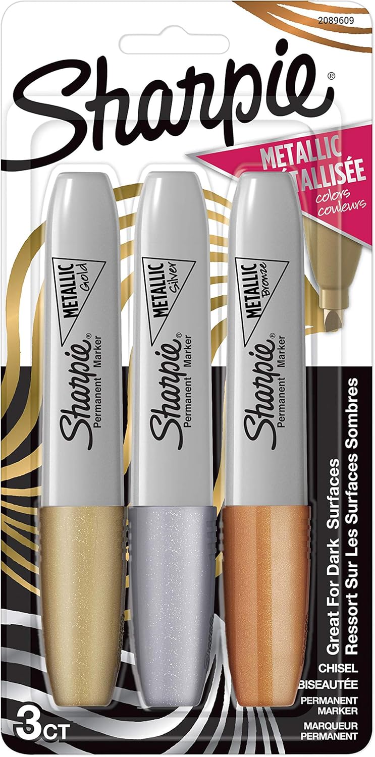 Sharpie 메탈릭 영구 마커, 끌 팁, 다양한 색상, 3개입