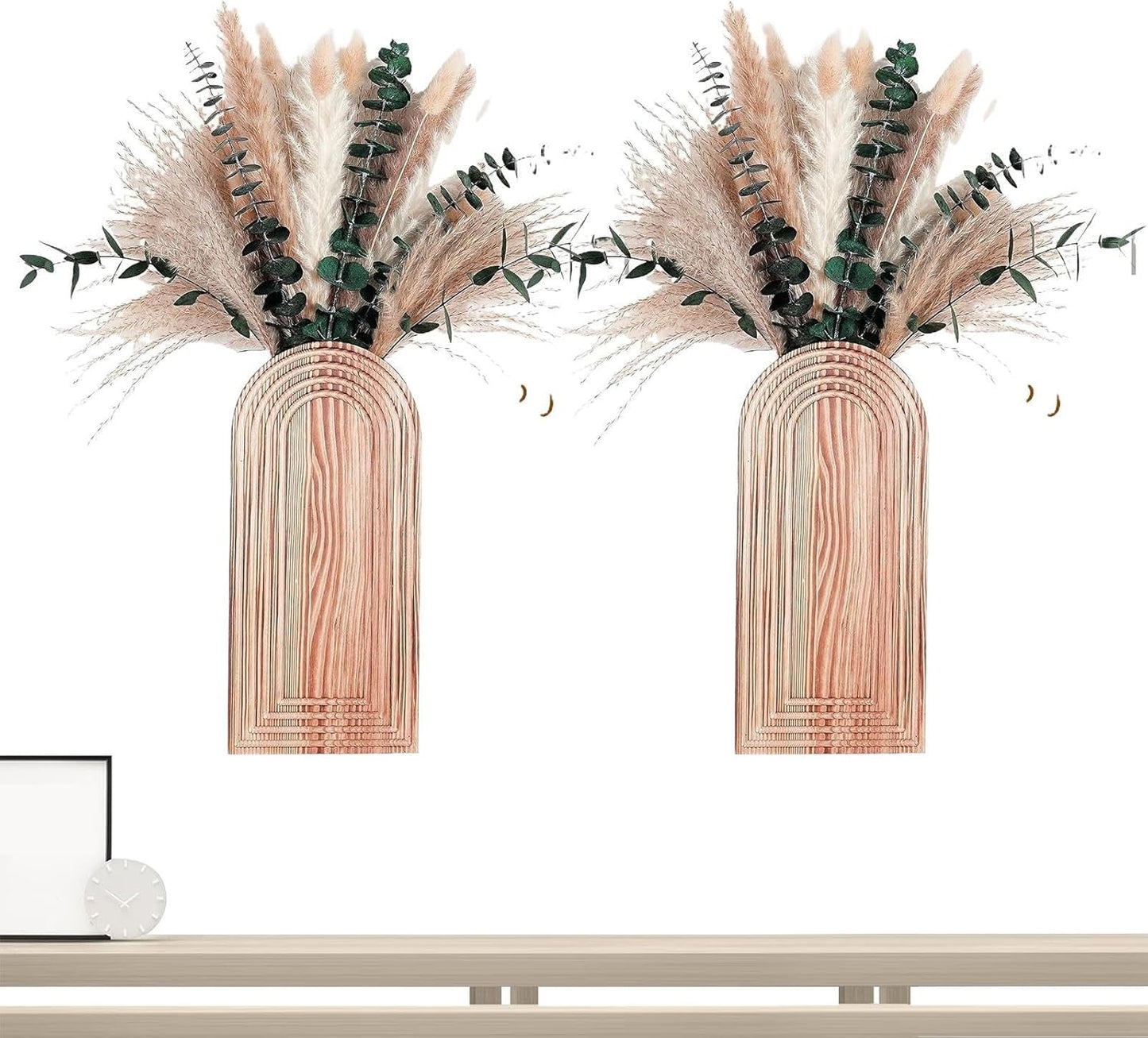 Wall Display, Two Piece Timber Planter Boho Accent, Rustic Floral Pock
