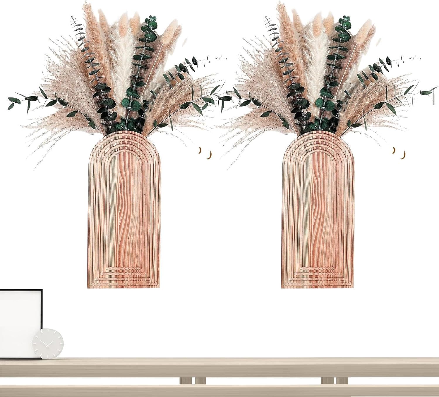 Wall Display, Two Piece Timber Planter Boho Accent, Rustic Floral Pock