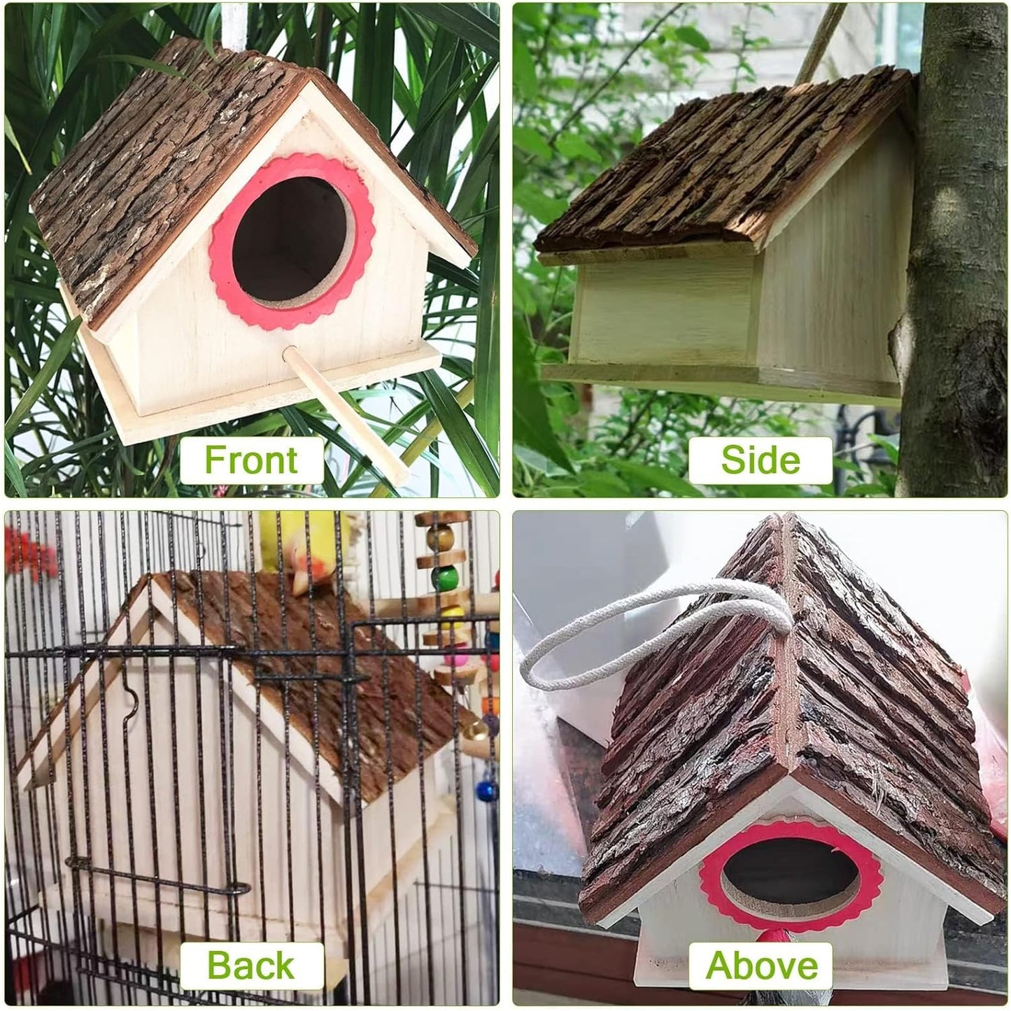 kathson Parakeet Nesting Box Wood Bird House for Cage Wooden Parrot Nest Breeding Mating Box for Lovebirds Cockatiel Canary Finch Budgie and Small and Medium-Sized Birds