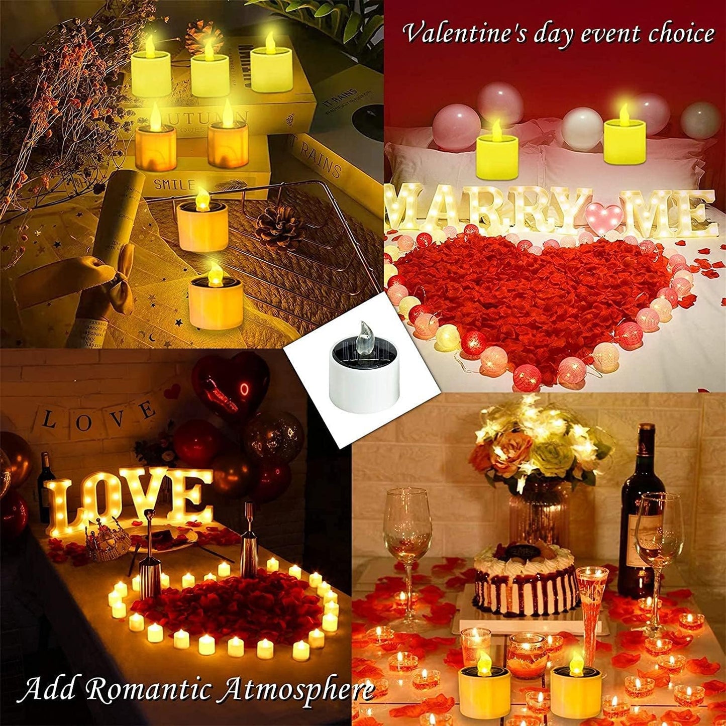 VOOKRY 6 Pcs Solar Tea Lights Outdoor - Flickering Solar Candle Lights Flameless Dusk to Dawn Lighting Waterproof Rechargeable LED Candles for Lantern Garden Camping Party Home Decorations,2.3''x2.1''
