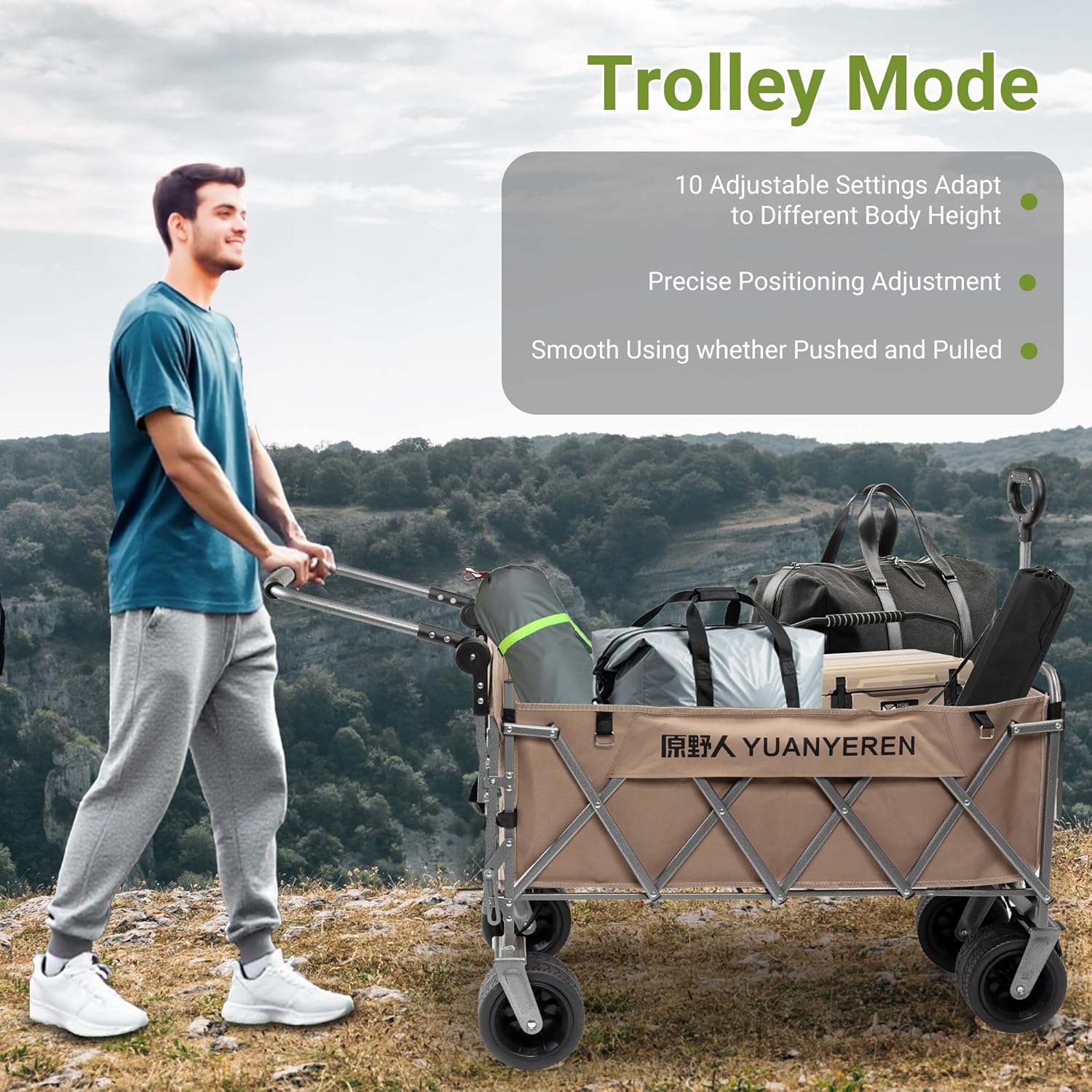 Large Capacity Collapsible Wagon with Opened Tailgate, 500lbs Pulled a