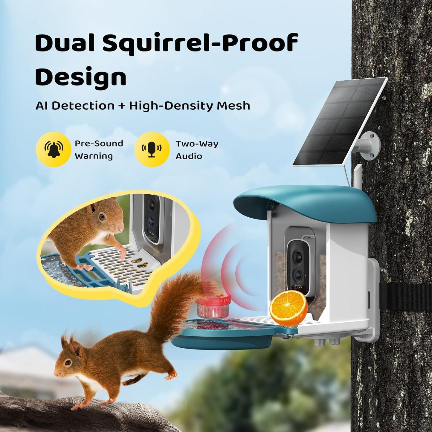 Bird Feeder with Camera 5MP Live Video, Solar Powered Smart AI Identify Birds Species, 2.4G WiFi Camera with Squirrel-Proof, 2-in-1 Bird Bath, Instant Arrival Alerts, Ideal Gifts for Birdlovers