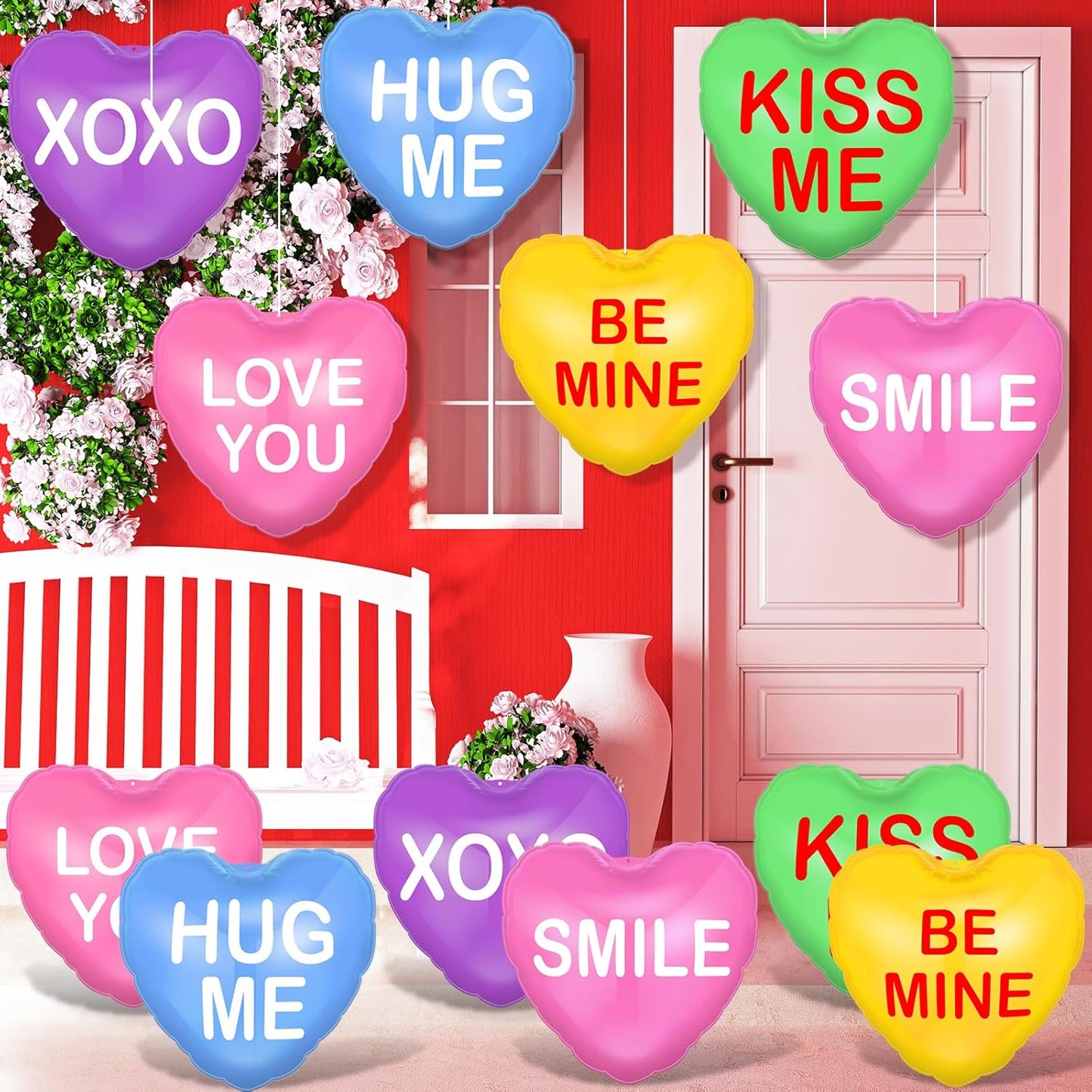 18 Pcs Valentines Day Inflatable Conversation Hearts Outdoor Decoratio