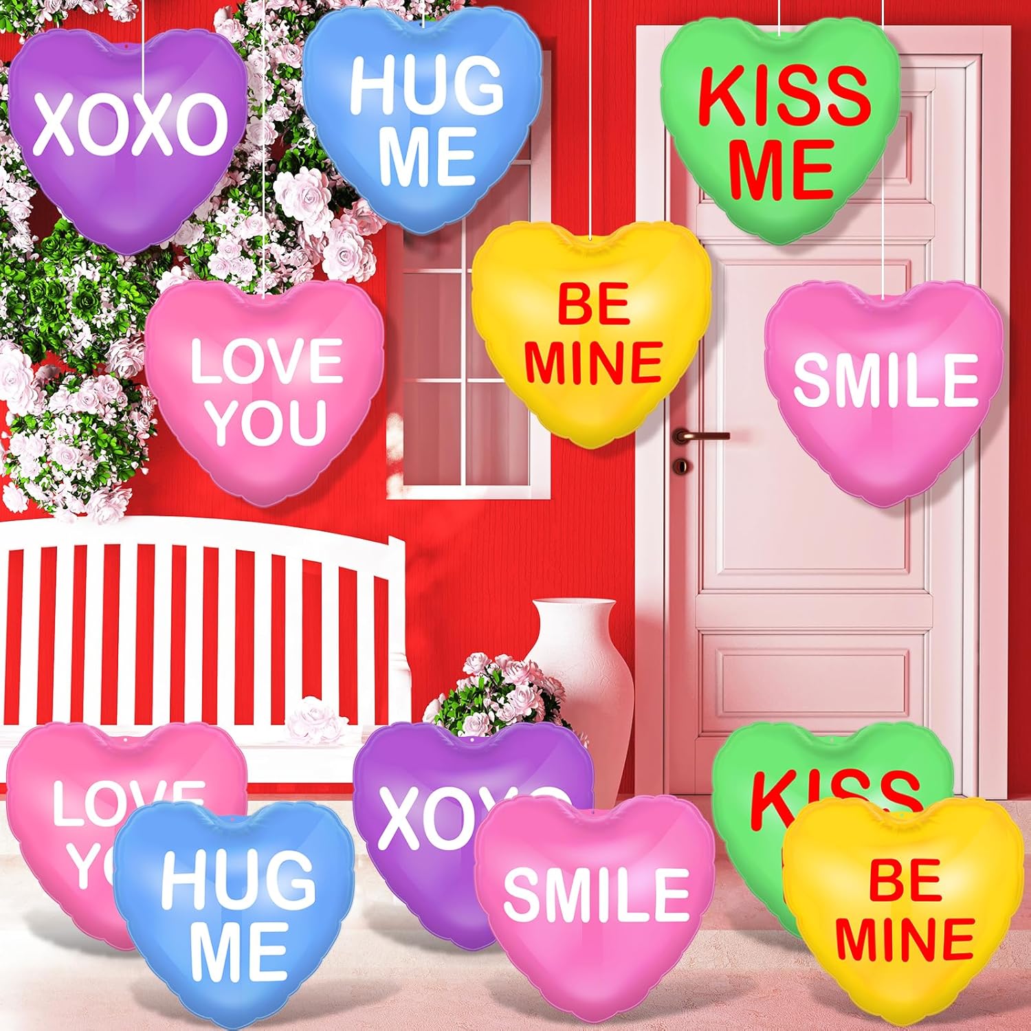 18 Pcs Valentines Day Inflatable Conversation Hearts Outdoor Decoratio