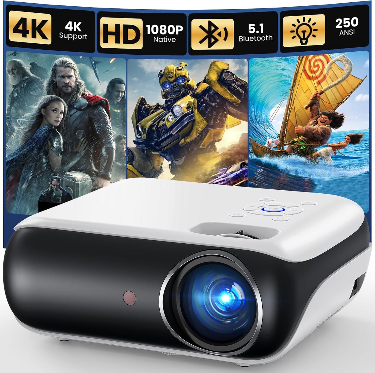 HAPPRUN Native 1080P Bluetooth Mini Projector, Full HD Portable Outdoo