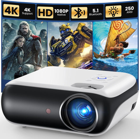 HAPPRUN Native 1080P Bluetooth Mini Projector, Full HD Portable Outdoo