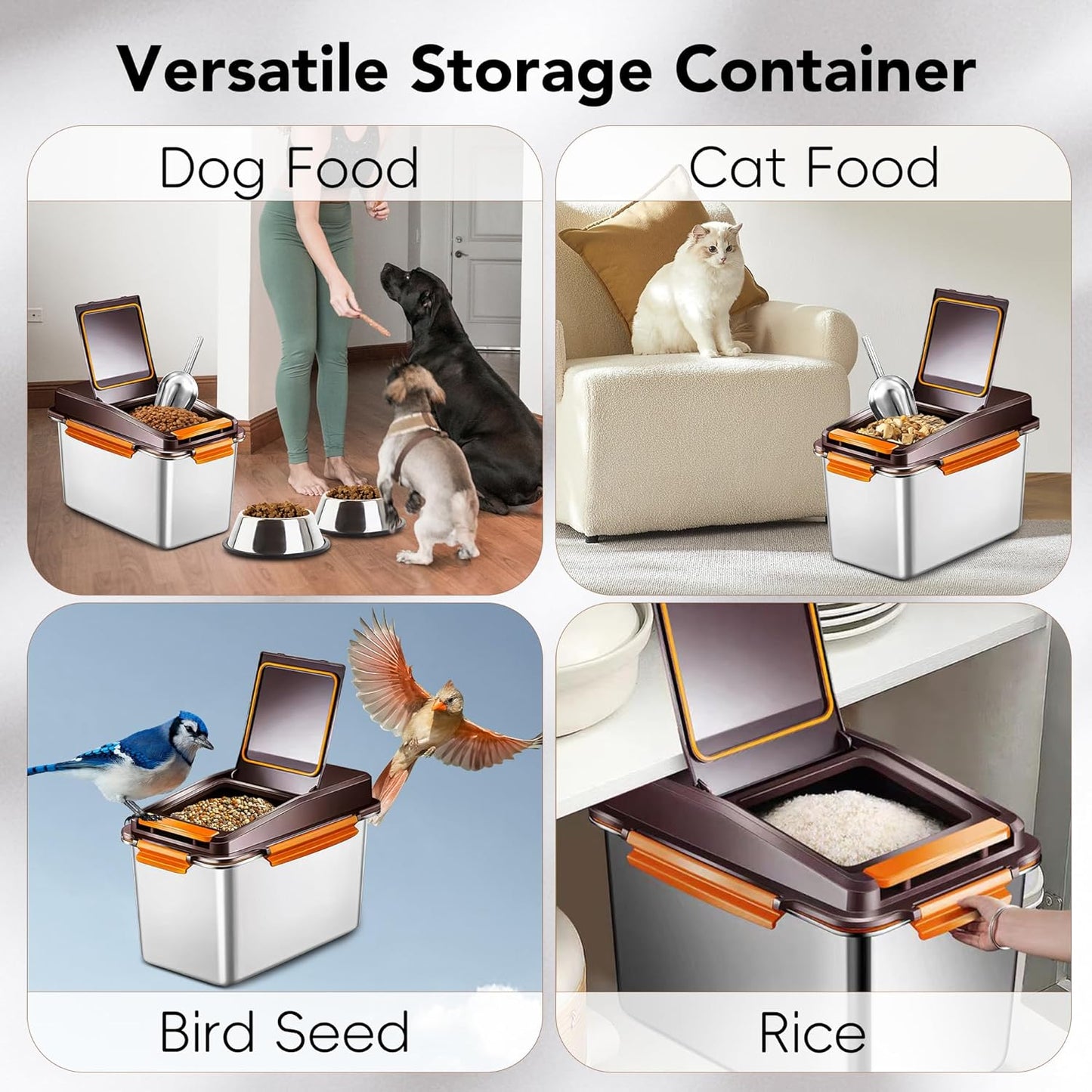 Newget Dog Food Storage Container Stainless Steel with Scoop, 16-lb/11