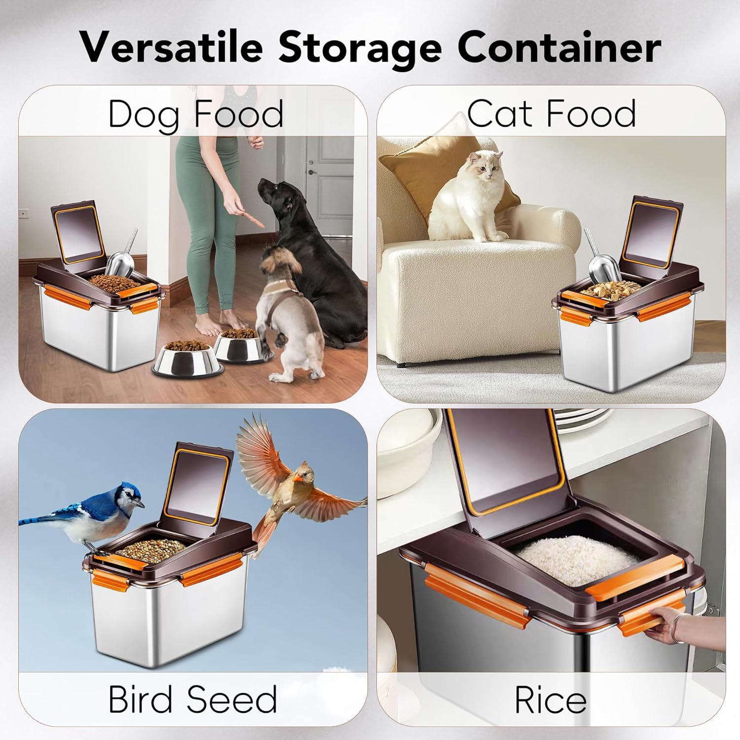 Newget Dog Food Storage Container Stainless Steel with Scoop, 16-lb/11