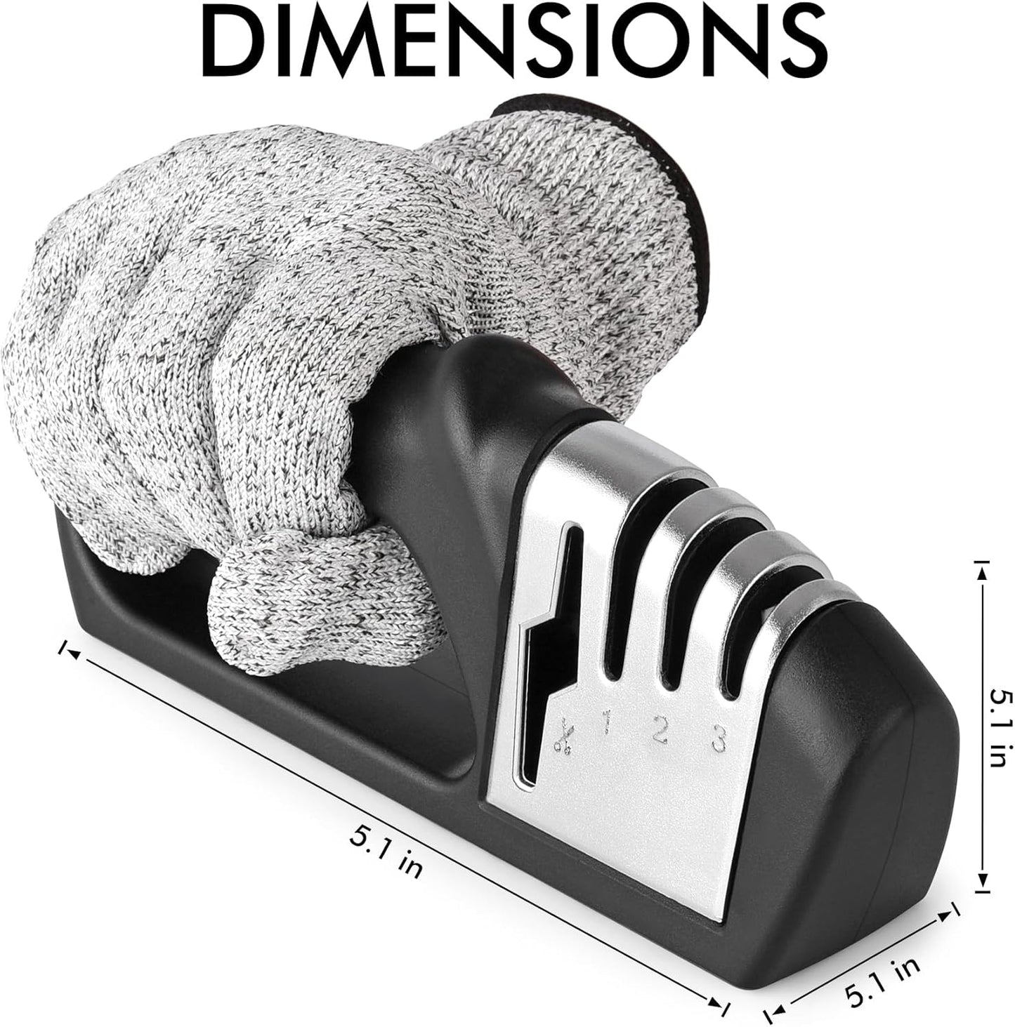 HOTEC 4in1 Knife Sharpener, 3 Stage Manual Sharpener for Sharpening Kitchen Knives 1 Stage for Scissors- Ceramic Stone, Tungsten Carbide Plates, Diamond rods