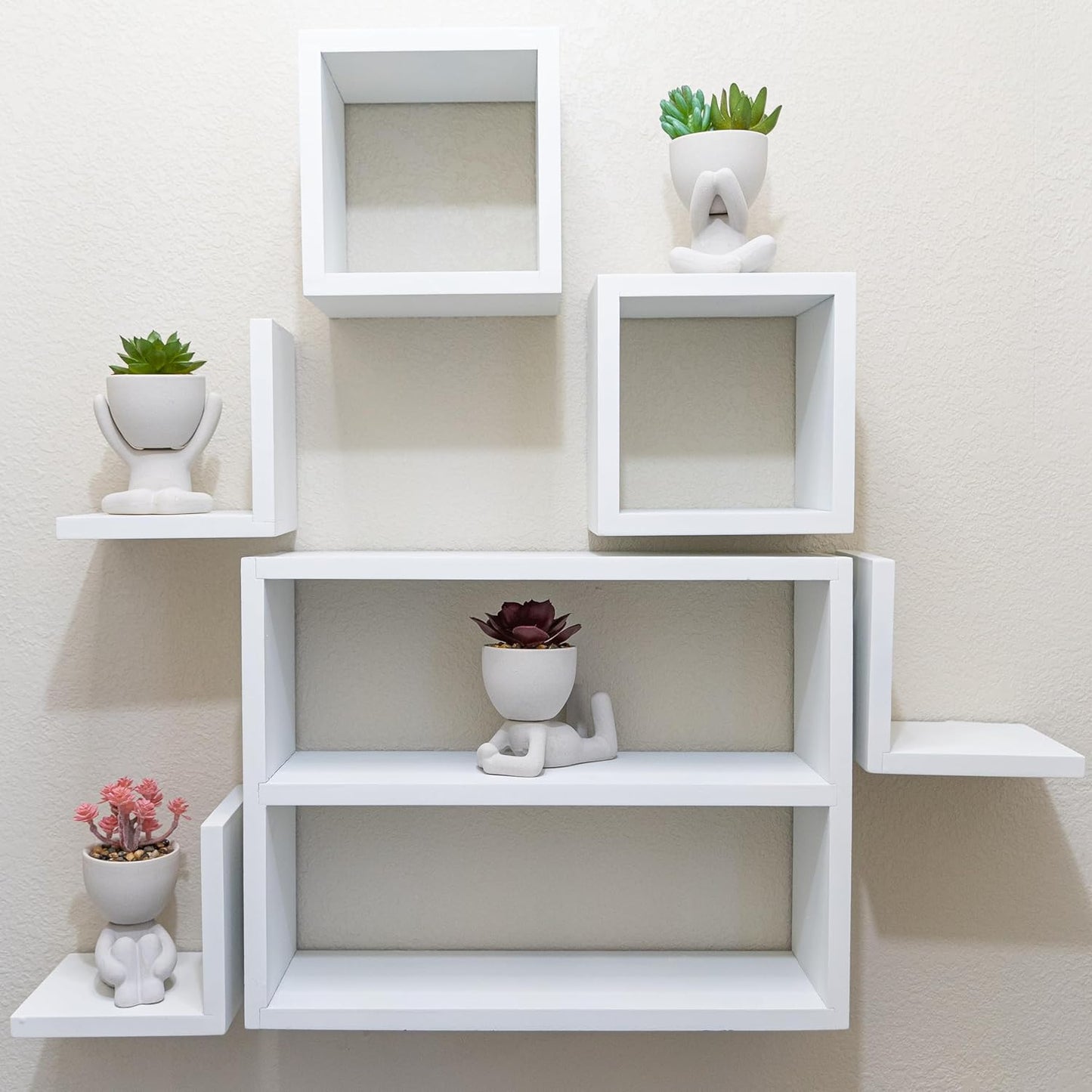 4 PCS Mini Ceramic Human Shaped Potted Artificial Succulent Plants Matte Gray for Home Office Desk Farmhouse Room Decor.