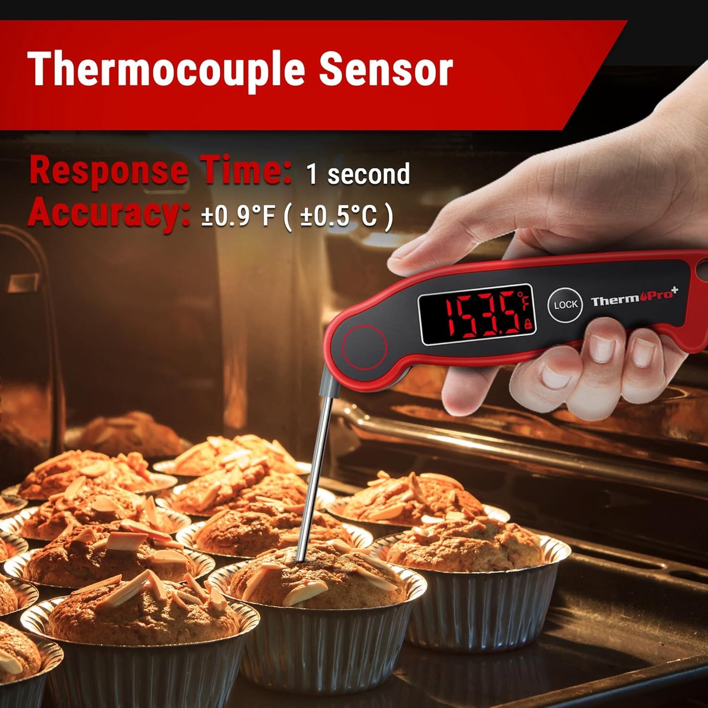 ThermoPro TP19 Waterproof Digital Meat Thermometer for Grilling with Ambidextrous Backlit & Thermocouple Instant Read Kitchen Cooking Food Thermometer for Candy Water Oil BBQ Smoker Fathers Day Gift