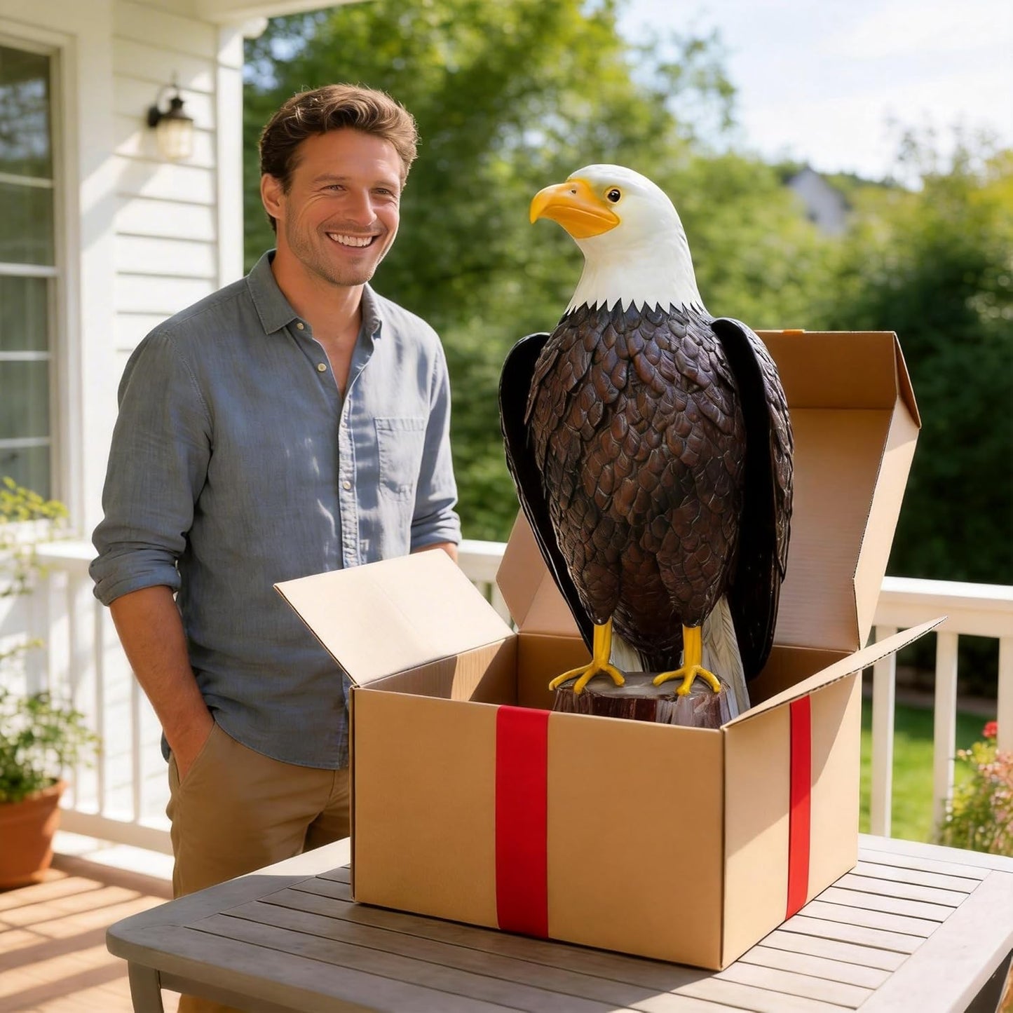 chisheen Bald Eagle Outdoor Metal Yard Art Statue and Sculpture for Garden Lawn Patio Living Room Decoration