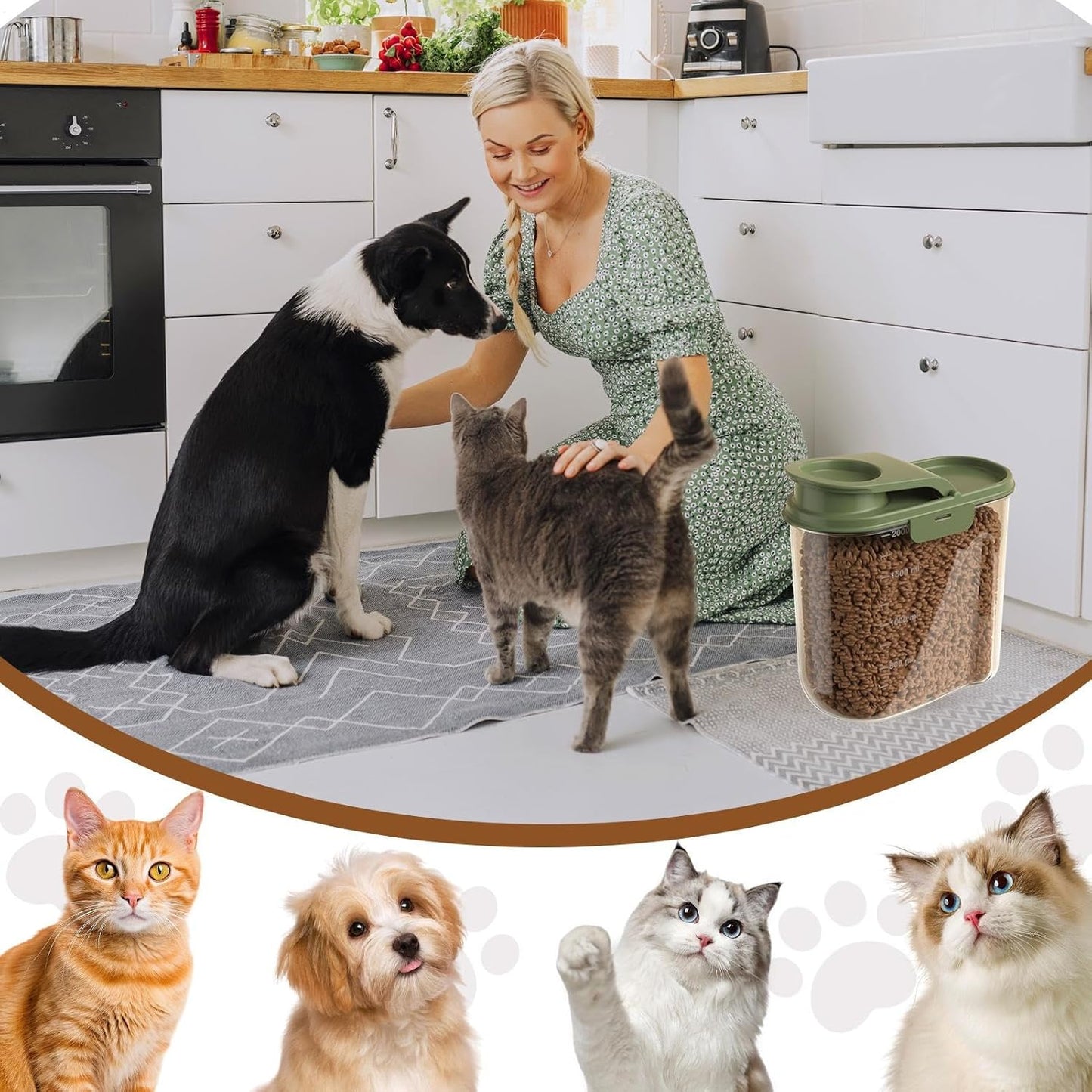 Pet Food Storage, 2L Animal Food Container, Transparent Airtight Dust-Proof Grain Dispenser for Home, Kitchen, Pantry & Garage