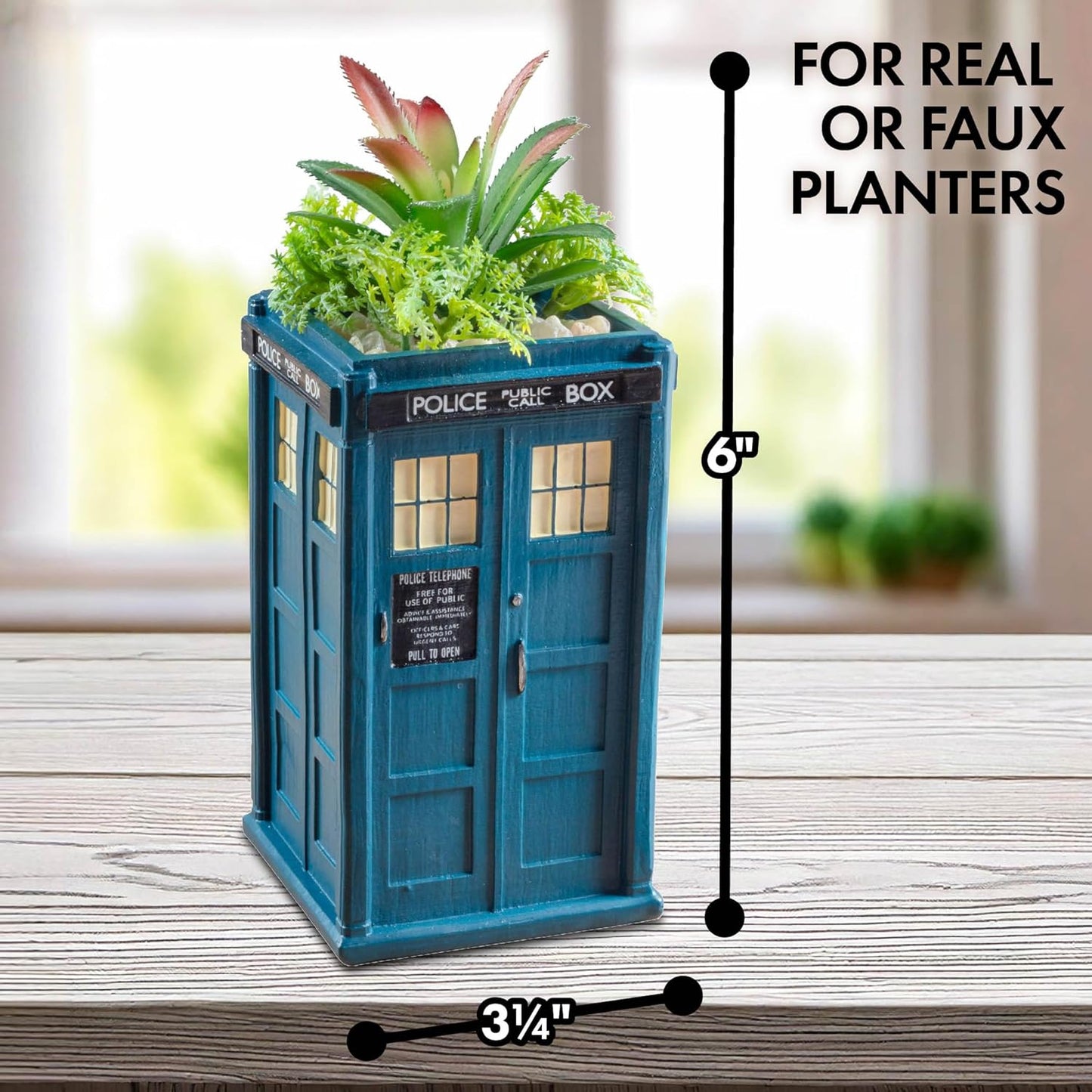 Doctor Who 6" Ceramic Tardis Planter - For Real, Fake Plants & Succulents - Collectible Dr. Who Police Box Decor for Home or Office - Officially Licensed - Stocking Stuffer Gift for Teens, Women & Men