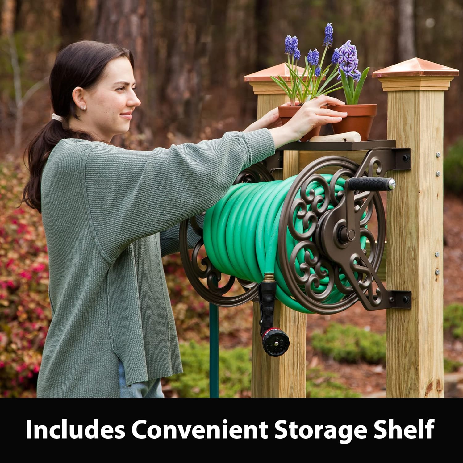 Liberty Garden 708 Steel Decorative Wall Mount Garden Hose Reel, Holds