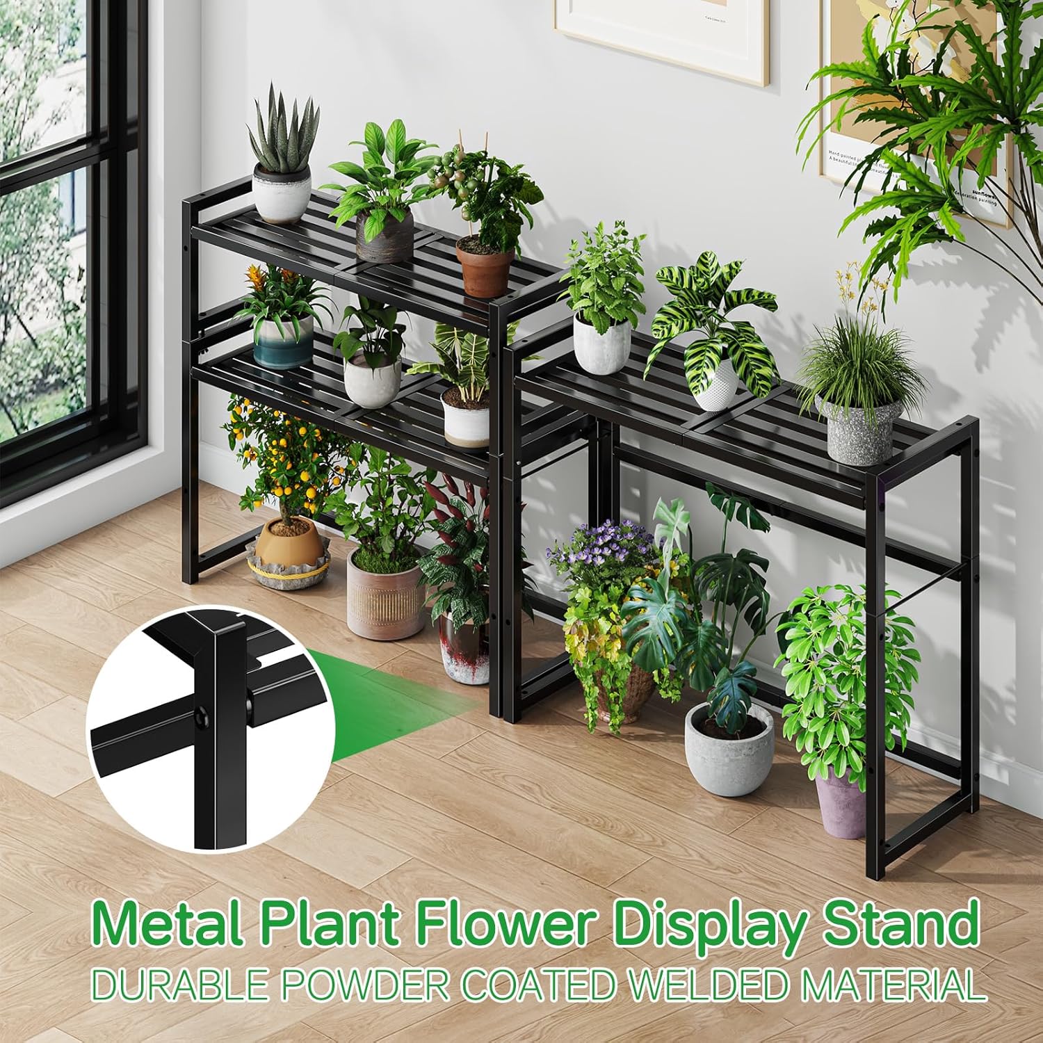 3-Tier Metal Plant Stand, Heavy Duty Waterproof Indoor Outdoor Stackab