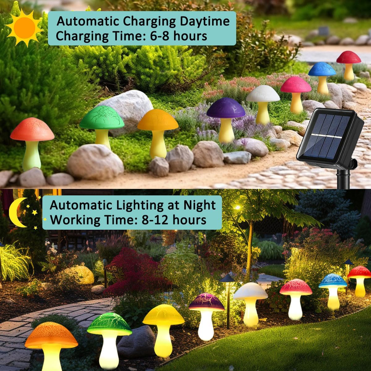 Solar Garden Decor Lights 8 Crack Mushrooms Outdoor Decor Stake Lights