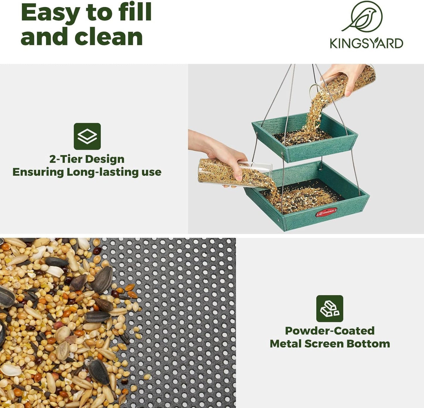 Kingsyard 2 Tier Large Platform Bird Feeders for Outdoors Hanging, 5 l