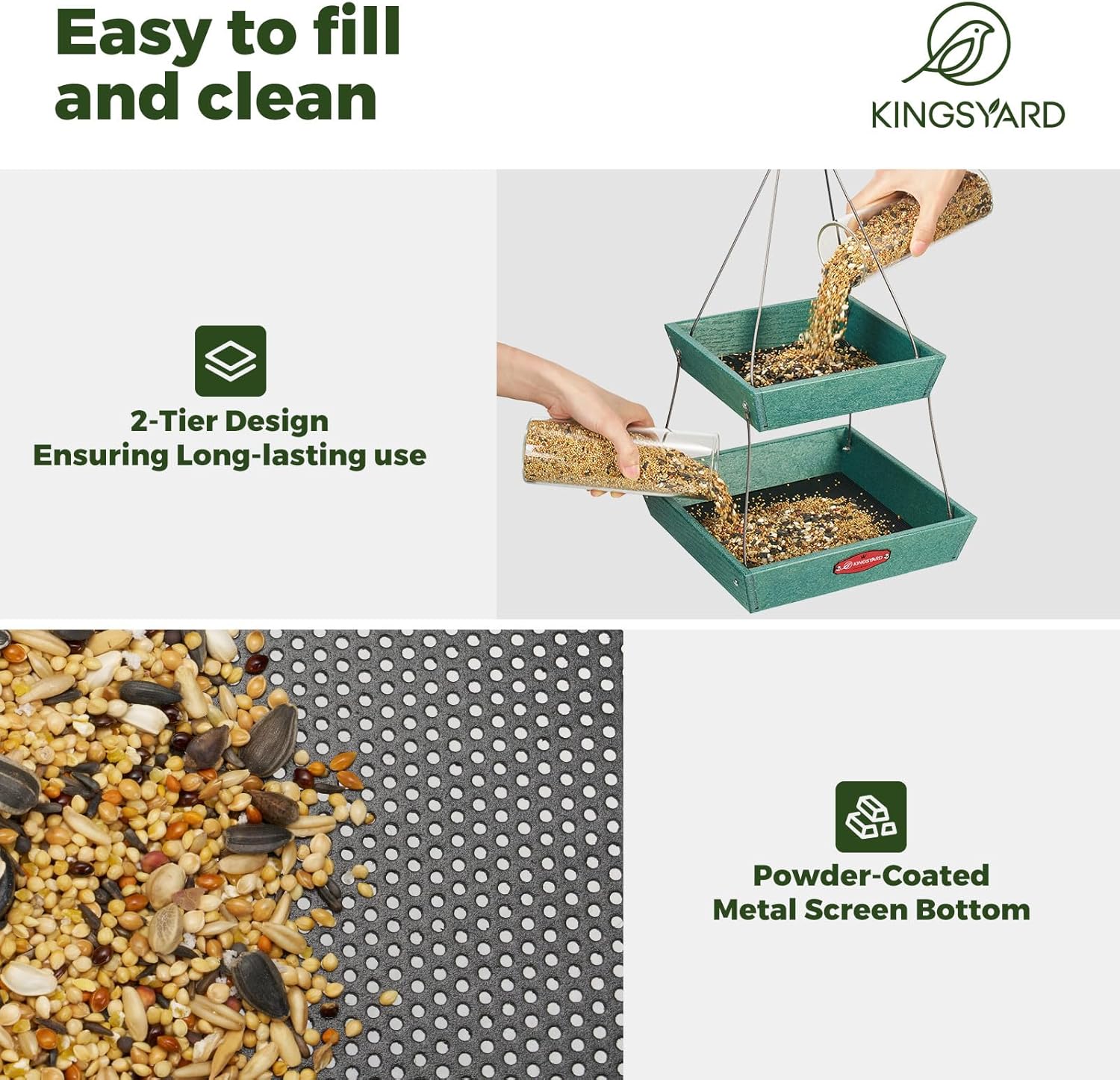 Kingsyard 2 Tier Large Platform Bird Feeders for Outdoors Hanging, 5 l
