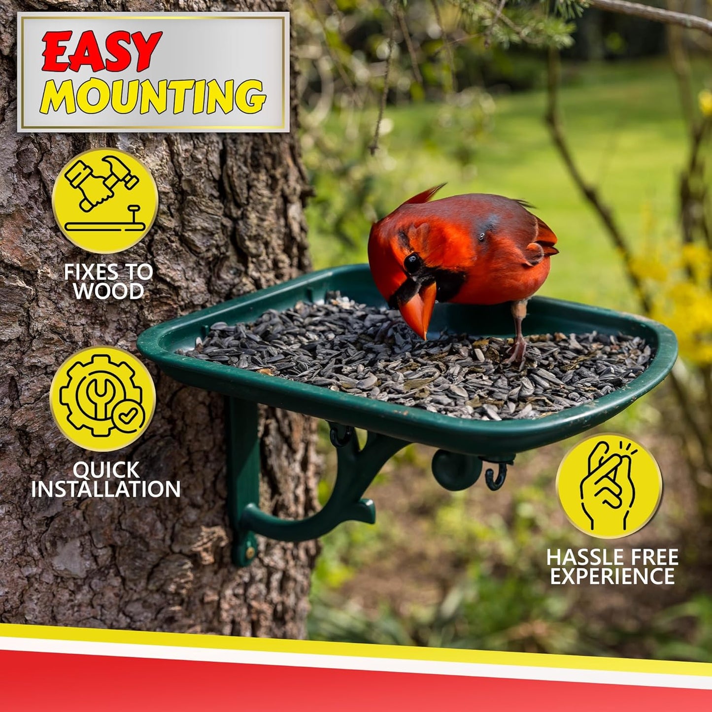 Outdoors Bird Feeder - Tray for Wild Birds and Squirrels for Outside - Cardinal, Finch, Thistle Bird, Woodpecker, Bluebird and More - Outdoor Feeding Station for Garden and Yard - Heavy Duty Platform
