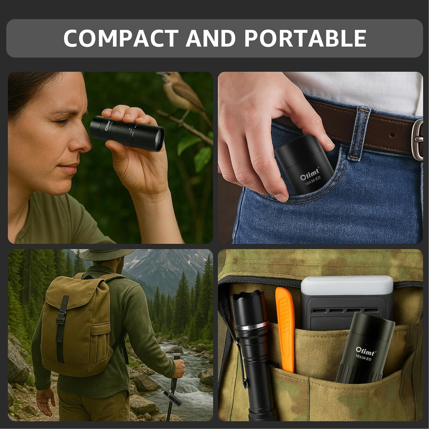 10x36 Monocular Telescope, Compact Handheld Mini Pocket Small Portable Size ED Lens Fully Multi-Coated HD BAK-4 Prism Optics Professional Waterproof Fogproof for Adults Hiking Bird Watching Travel