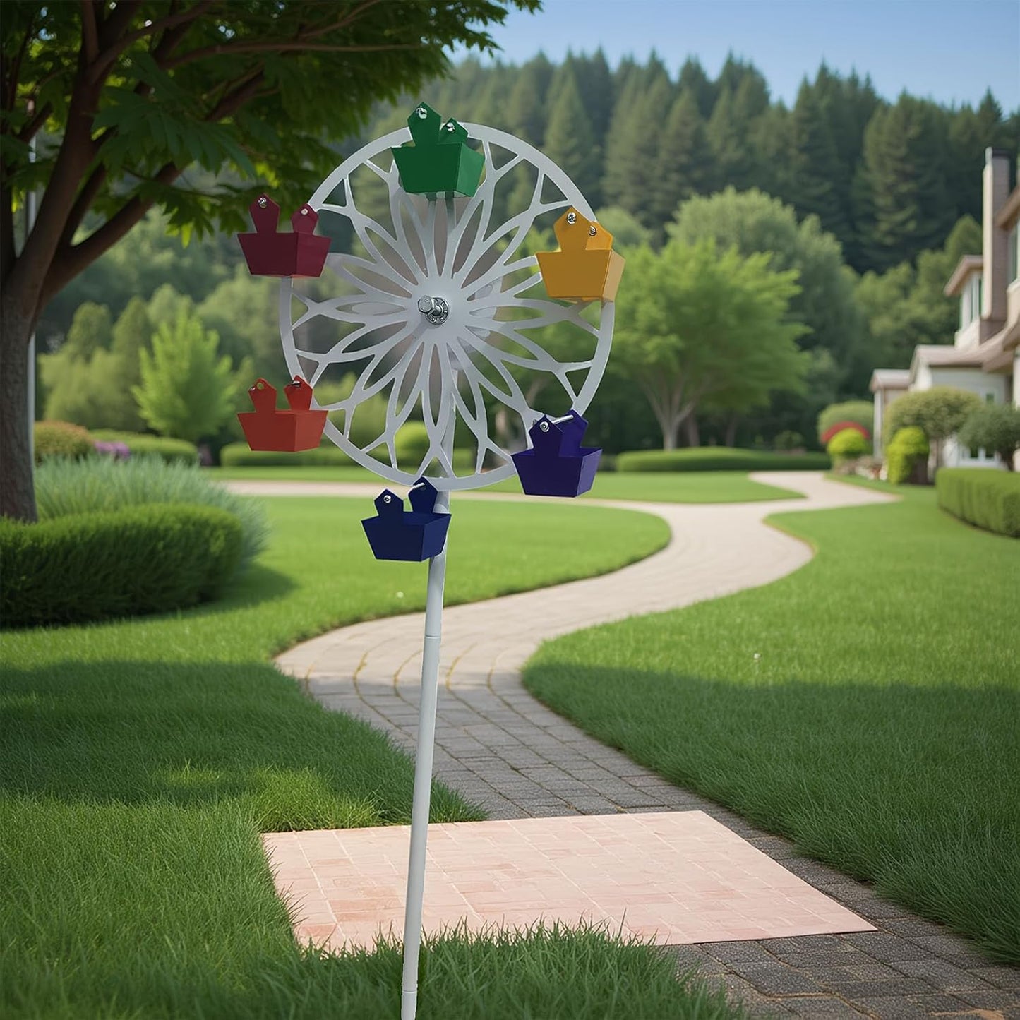 Rotating Ferris Wheel Bird Feeder Stainless Steel Garden Decorative Wi