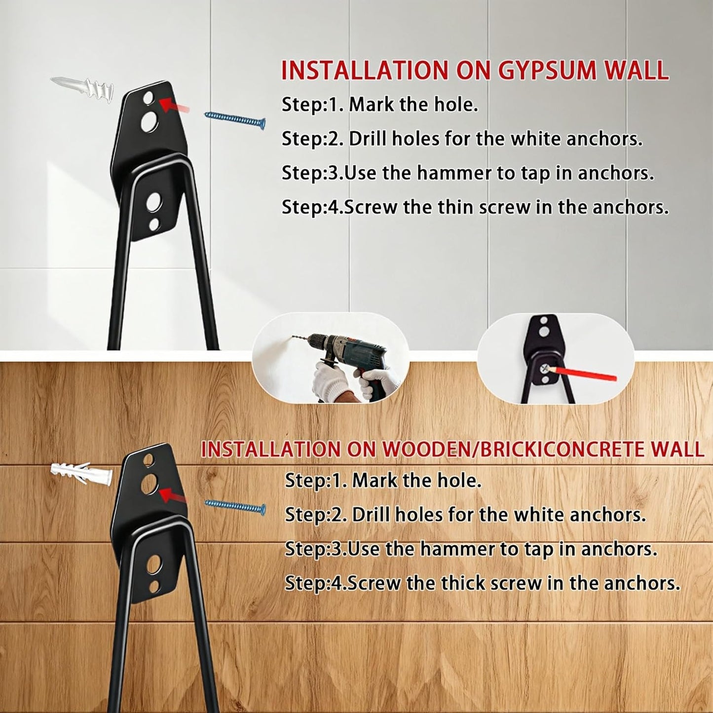 4 Pack Garage Hooks Heavy Duty with Anti-Slip Coating, Steel Utility Wave Hooks for Hanging Ropes, Bikes, Garden Tools, Hoses and More (Black)