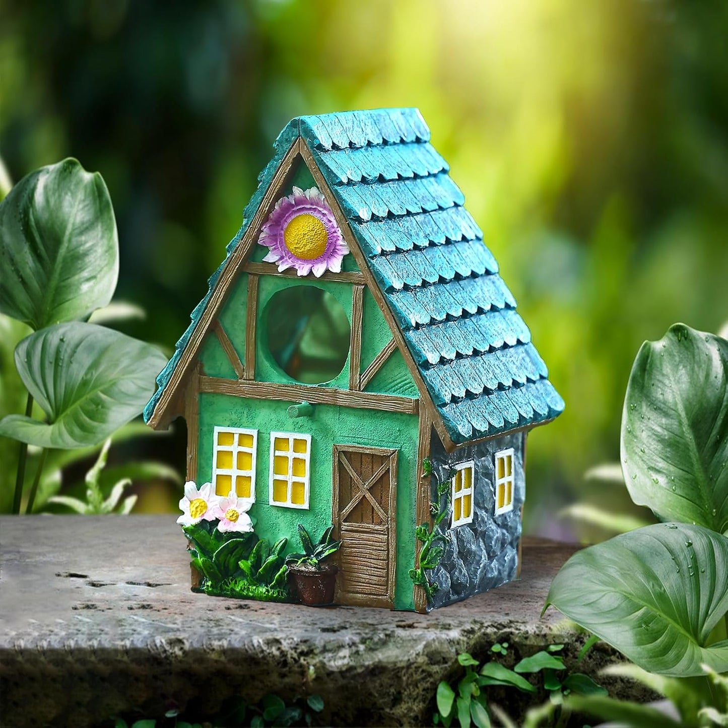 Birdhouse for Outside, Attivolife Resin Colorful Bird Nesting Boxes with Hanging Chain for Outdoor Garden Backyard Decoration, Houses for Bluebird Finch Cardinals, Best Gift for Birdman Family Friend