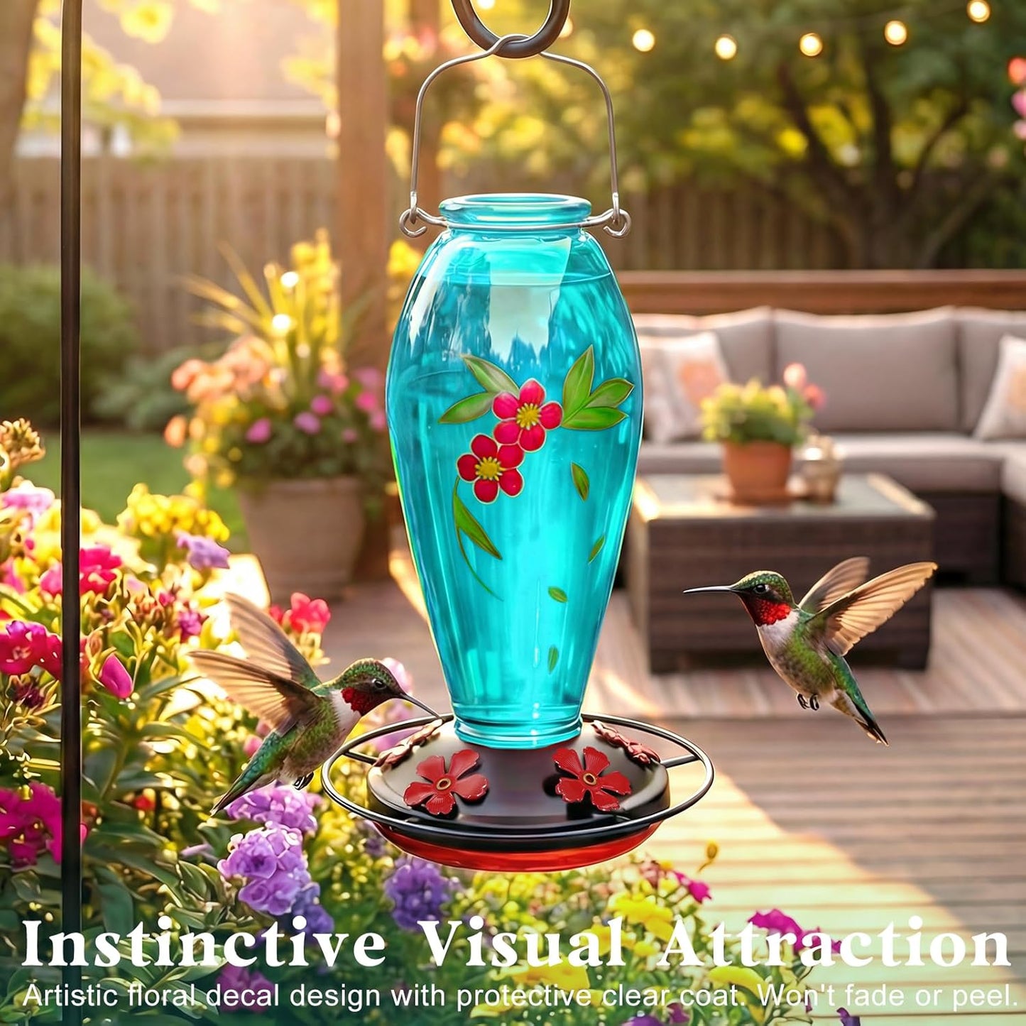 Hummingbird Feeder for Outdoors Hanging, Heavy-Duty Thick Glass Bird F