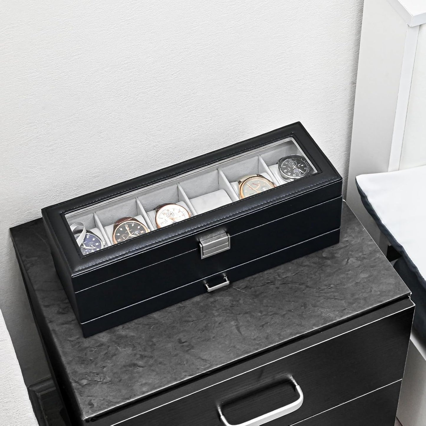 ProCase Watch Box, 6 Slot Watches Display Case with Drawer, Mens Watch