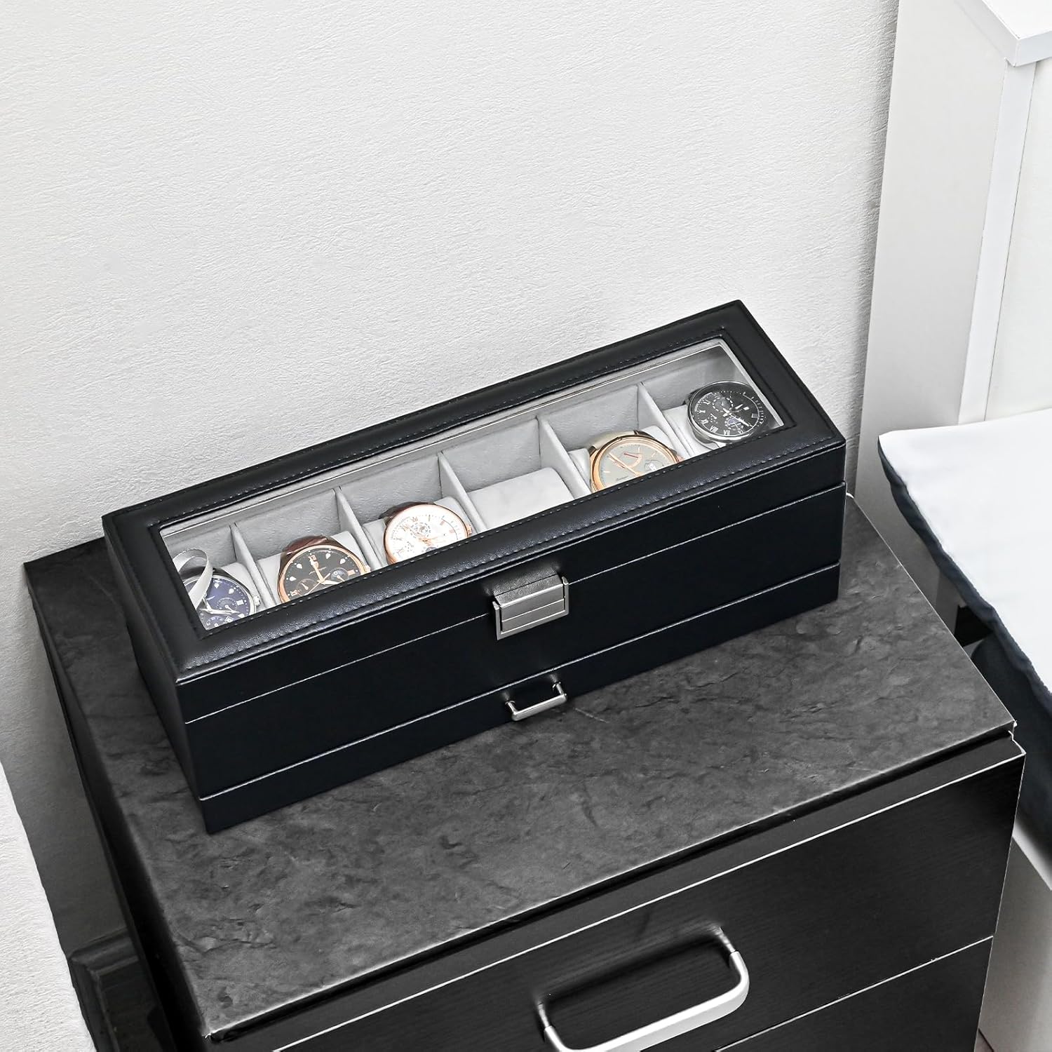 ProCase Watch Box, 6 Slot Watches Display Case with Drawer, Mens Watch