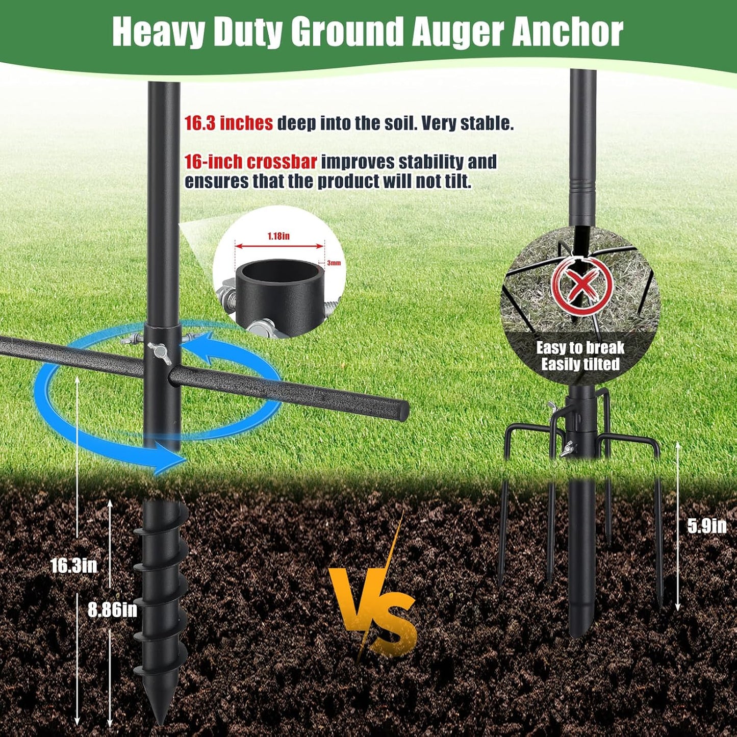 ‌JAOTREL 60" Bird Feeder Pole with Spiral Ground Stake - Heavy-Duty Metal, All-Weather Stability, Windproof & Rust-Resistant for Garden/Lawn/Bird Sanctuary