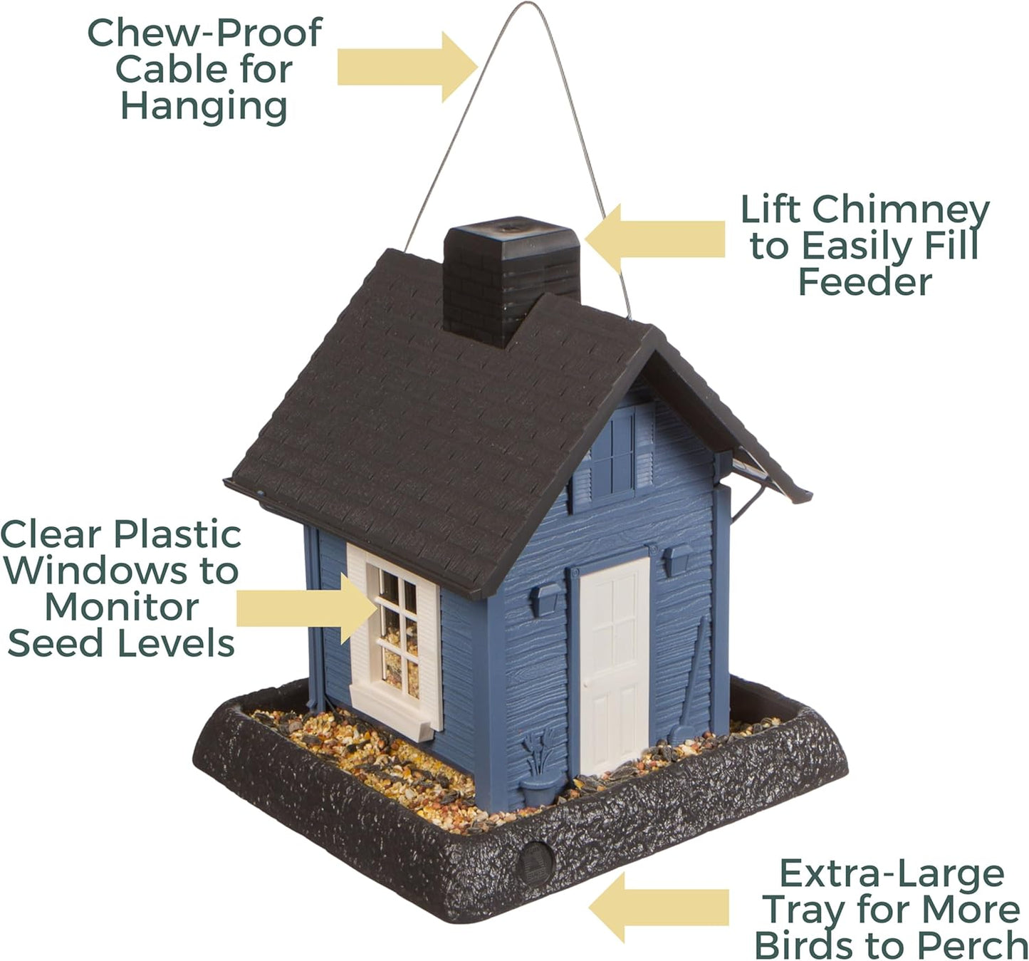 North States Village Collection - Blue Cottage Bird Feeder: Hanging Bird Feeder for Outdoors, Holds 5 Pounds of Seed