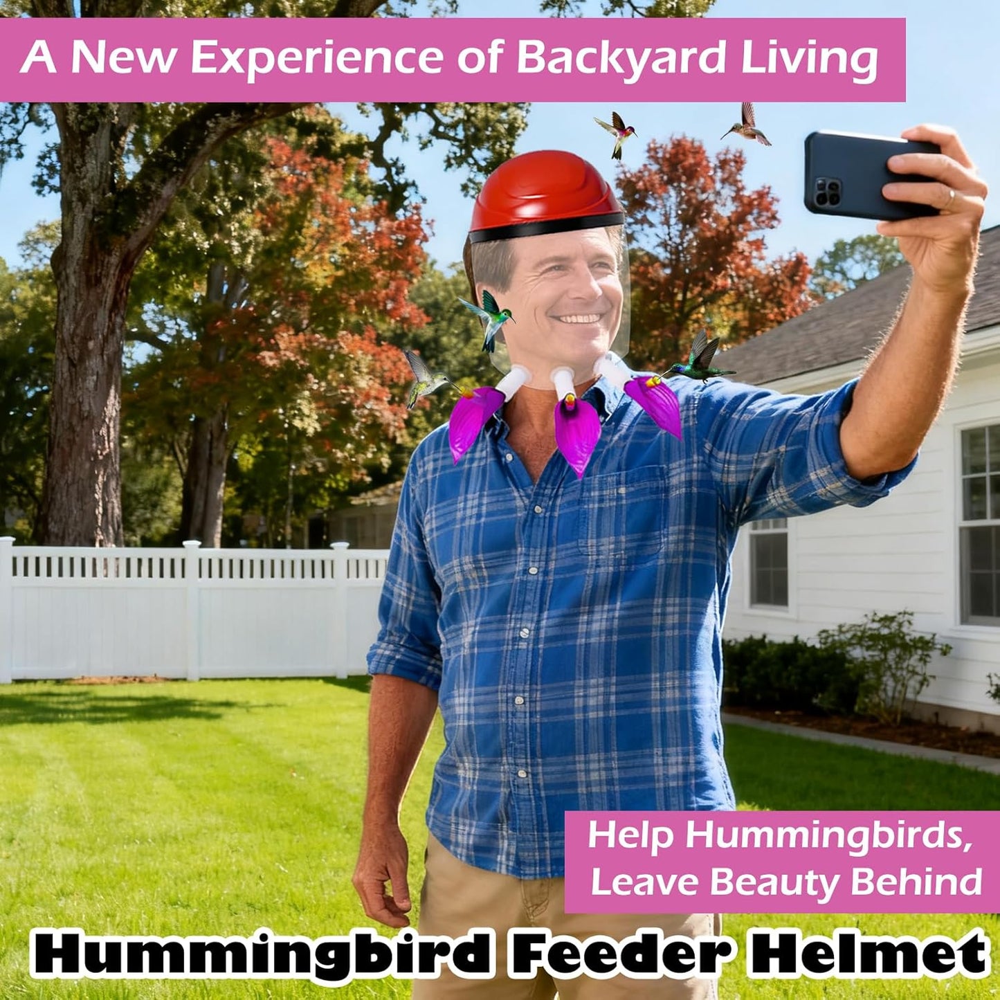 Hummingbird Feeder Helmet - 2025 Upgraded Wearable Hummingbird Mask for Backyard Bird Watching, Anti-Fog Lens & Bionic Purple Flower, Adjustable for Adults Teens Lightweight PVC