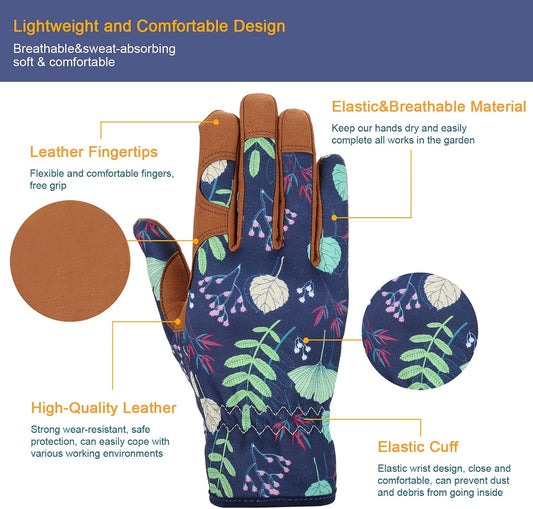 Bamllum Leather Gardening Gloves for Women - Working Gloves for Weedin
