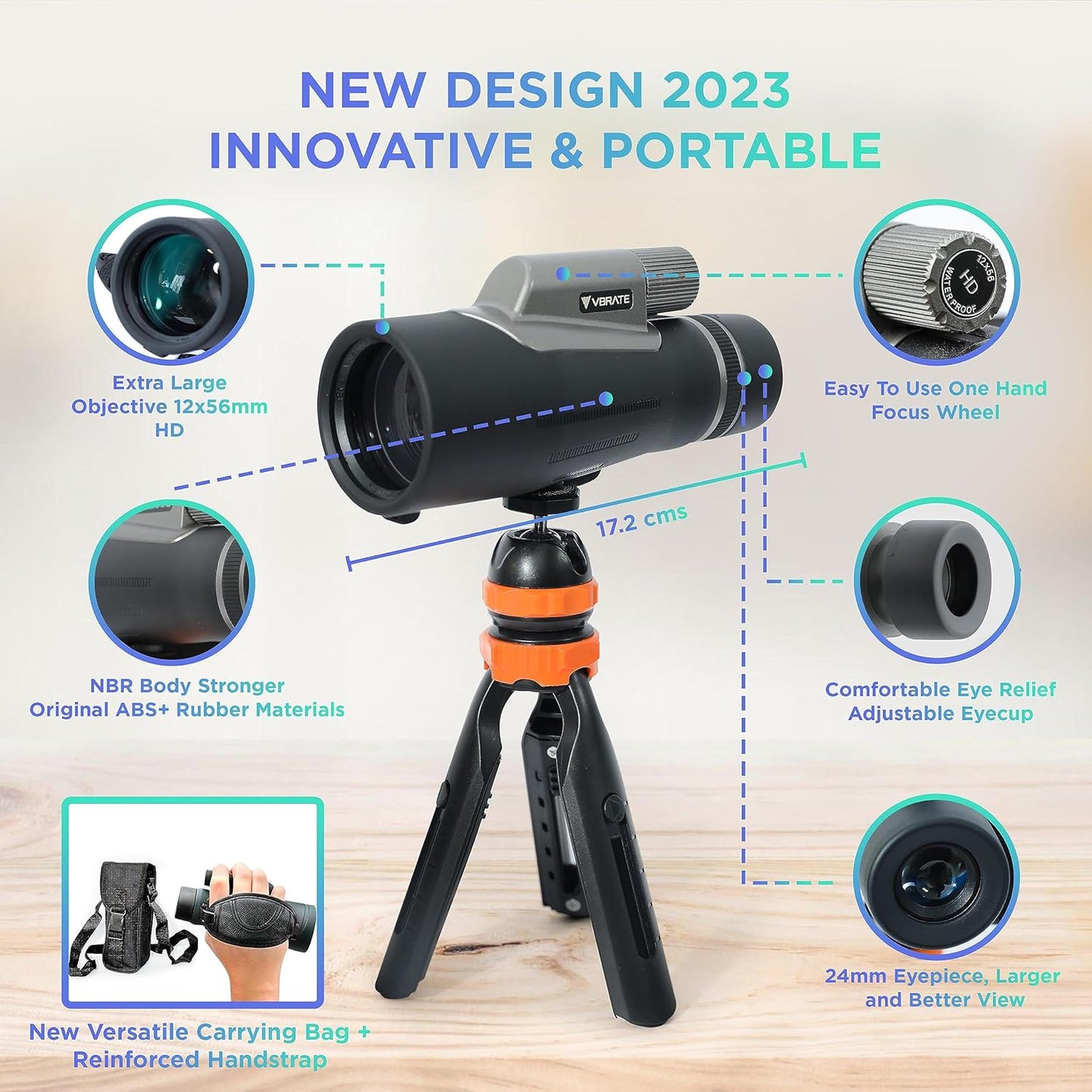 12x56 HD Monocular Telescope for Adults – High Power, Wide Field, Low Light Vision – Waterproof, Compact & Portable – for Bird Watching, Stargazing, Travel – Phone Adapter & Tripod Included