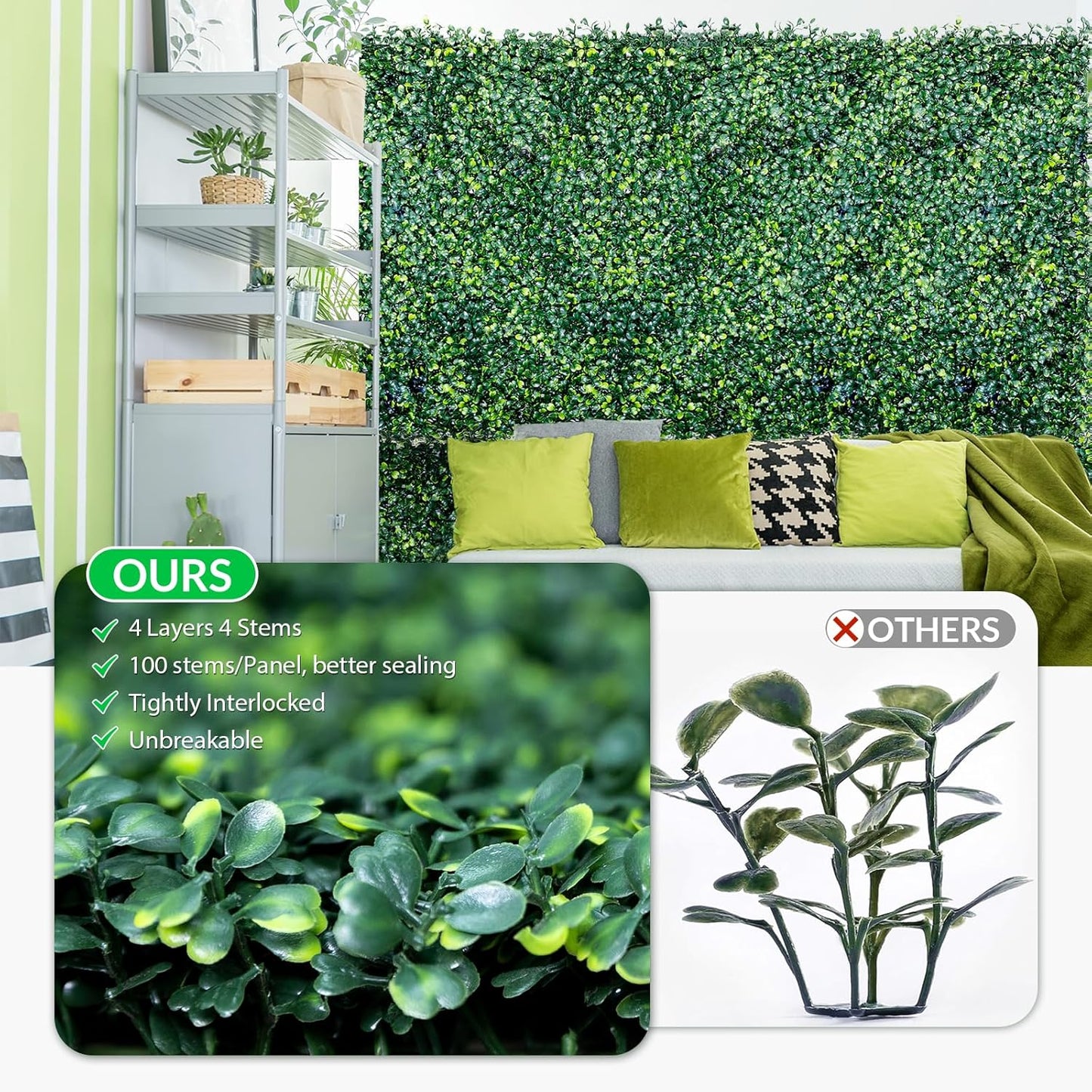Artificial Grass Wall Panel Backdrop, 24PCS 10"x10" Artificial Boxwood