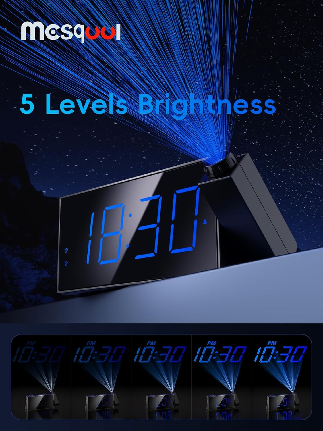 Digital Projection Alarm Clocks for Bedrooms - Large LED Display, 180°