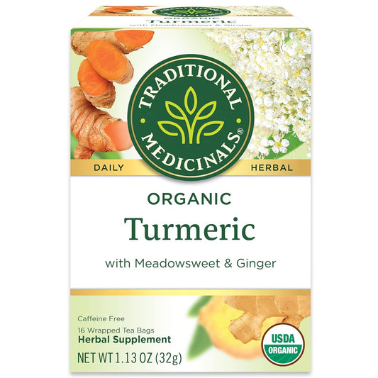 Traditional Medicinals Organic, Turmeric Tea with Ginger & Meadowsweet - Supports Normal Response to Inflammation - Kosher, Non-GMO, Caffeine-Free, Compostable - 16 Tea Bags