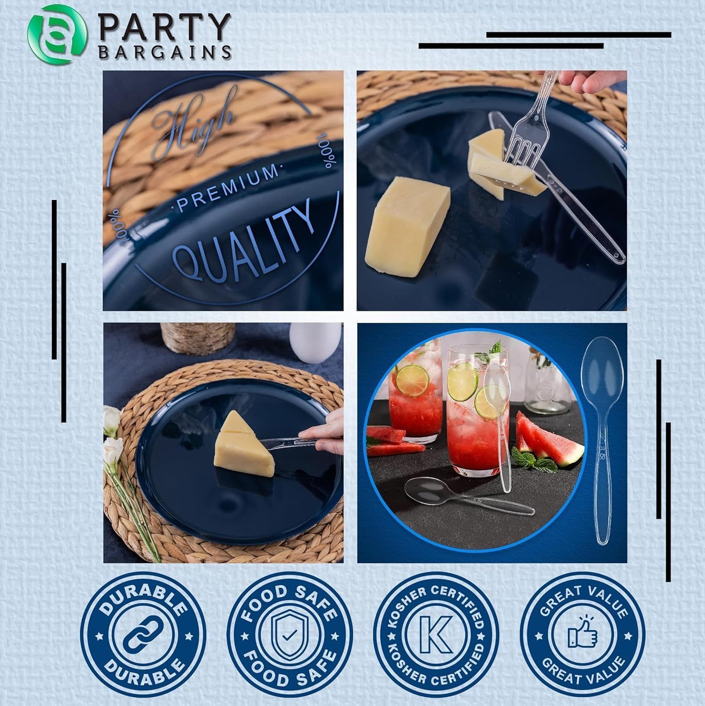 Party Bargains Disposable Cutlery set, SAPPHIRE Design, Clear Color, 3