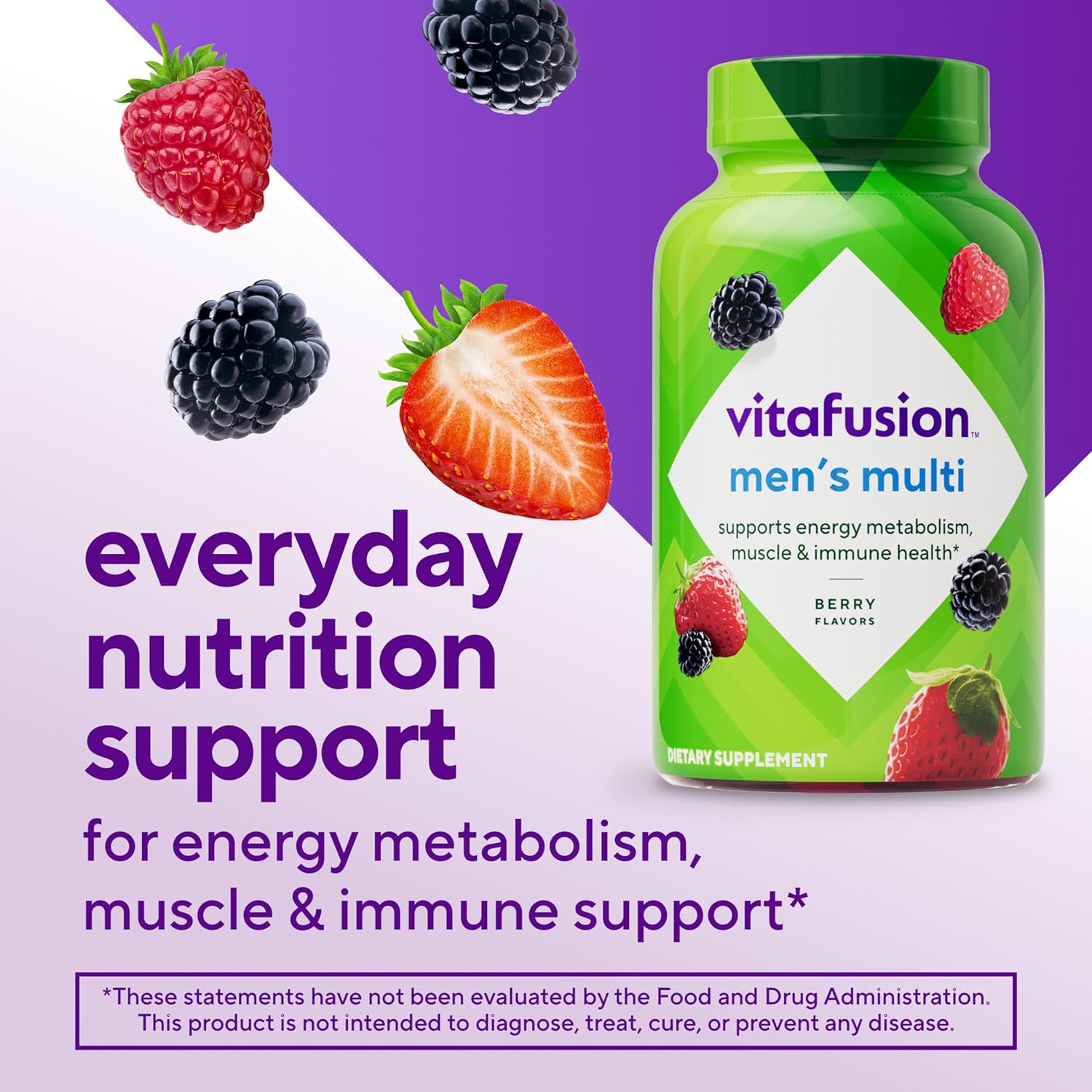 vitafusion Adult Gummy Vitamin Supplement for Men, Berry Flavored, A, 