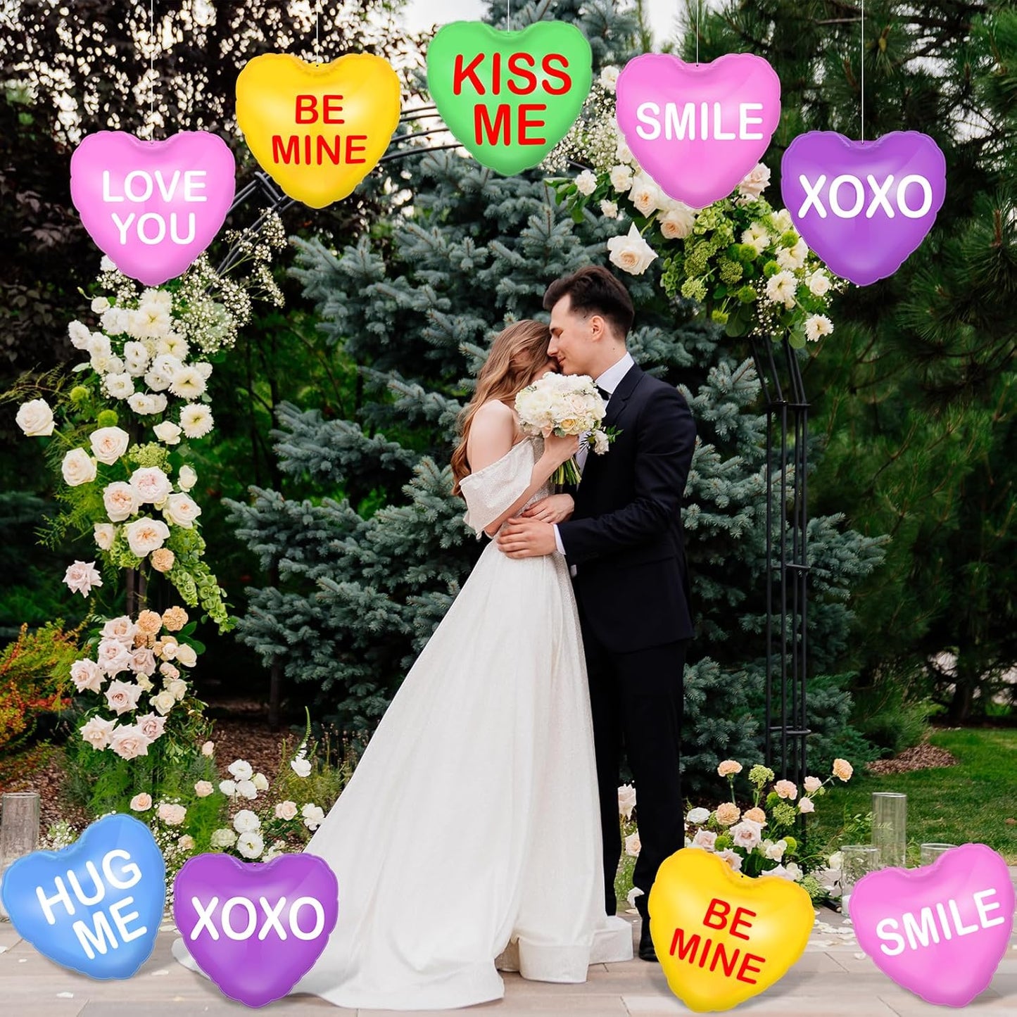 18 Pcs Valentines Day Inflatable Conversation Hearts Outdoor Decoratio