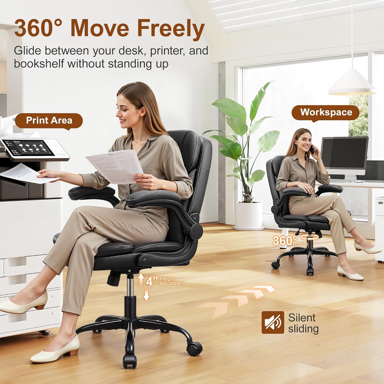 Leather Office Chair, Upgraded PU Computer Desk Chairs with Double-Lay